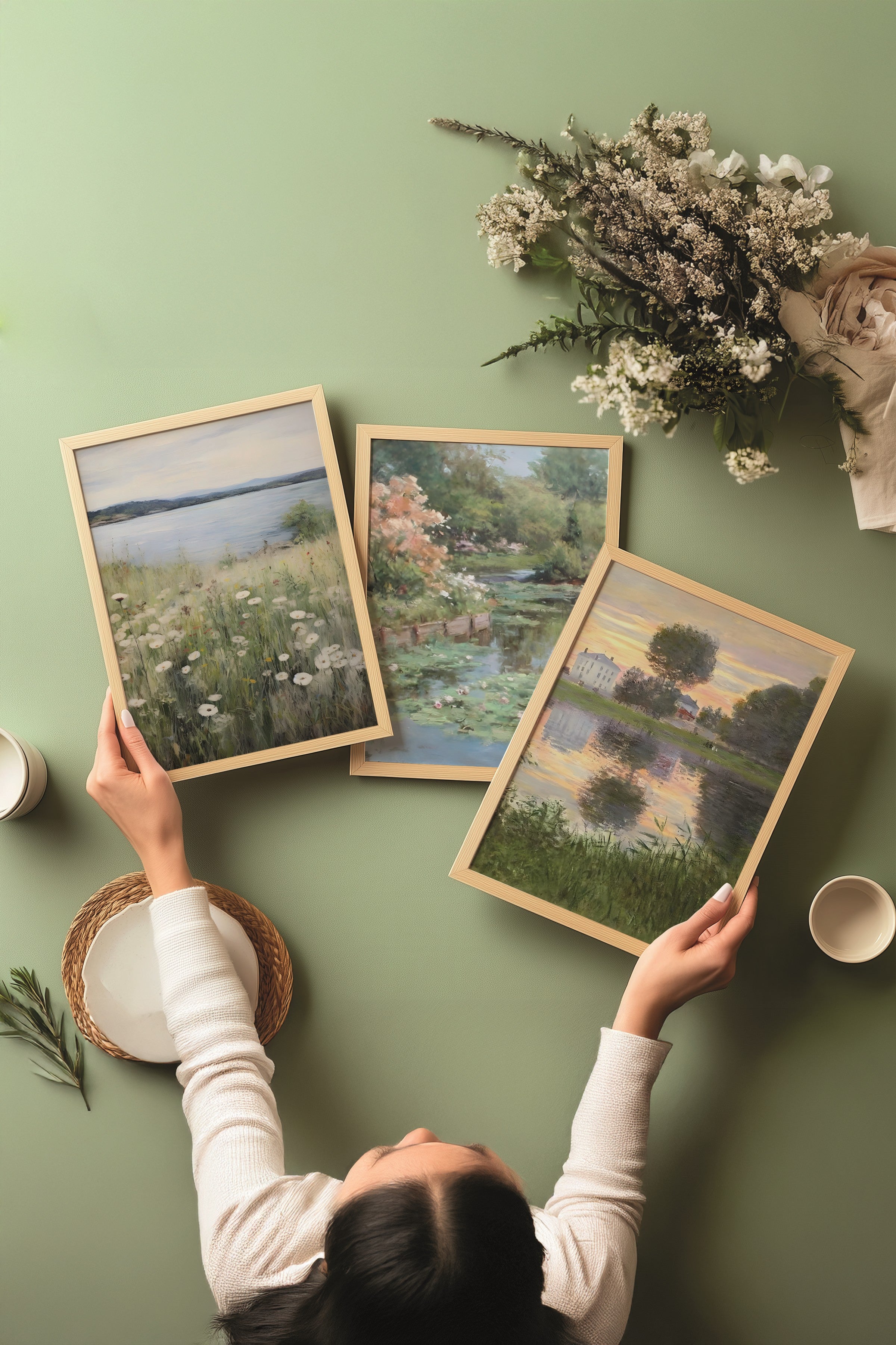 Ahşap Tablo Seti, 3 Adet Ahşap Çerçeveli Poster Spring View Model No:300873, Multicolor Duvar Dekoru
