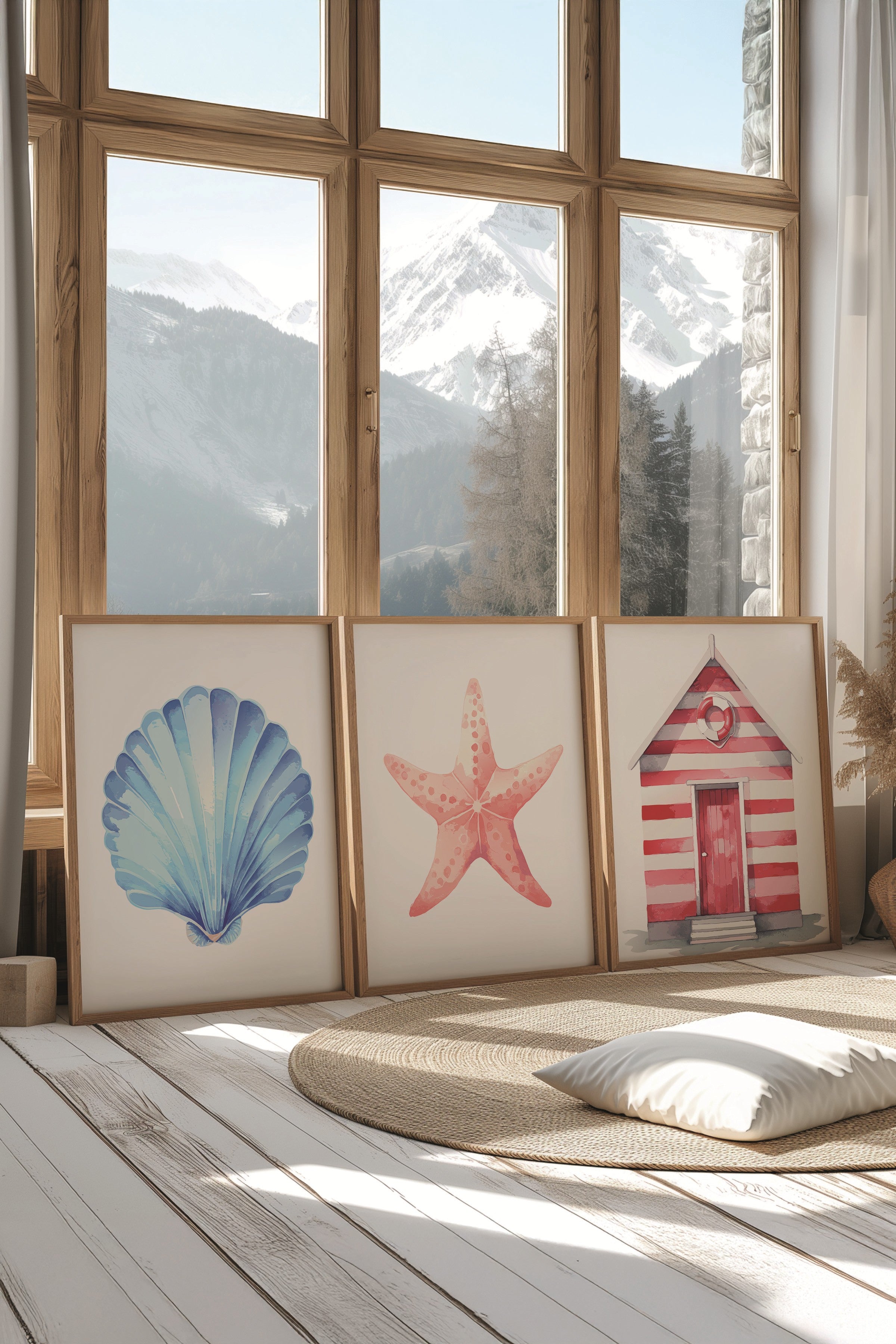 Ahşap Tablo Seti, 3 Adet Ahşap Çerçeveli Poster Summer icons Model No:300824, Renkli Duvar Dekoru