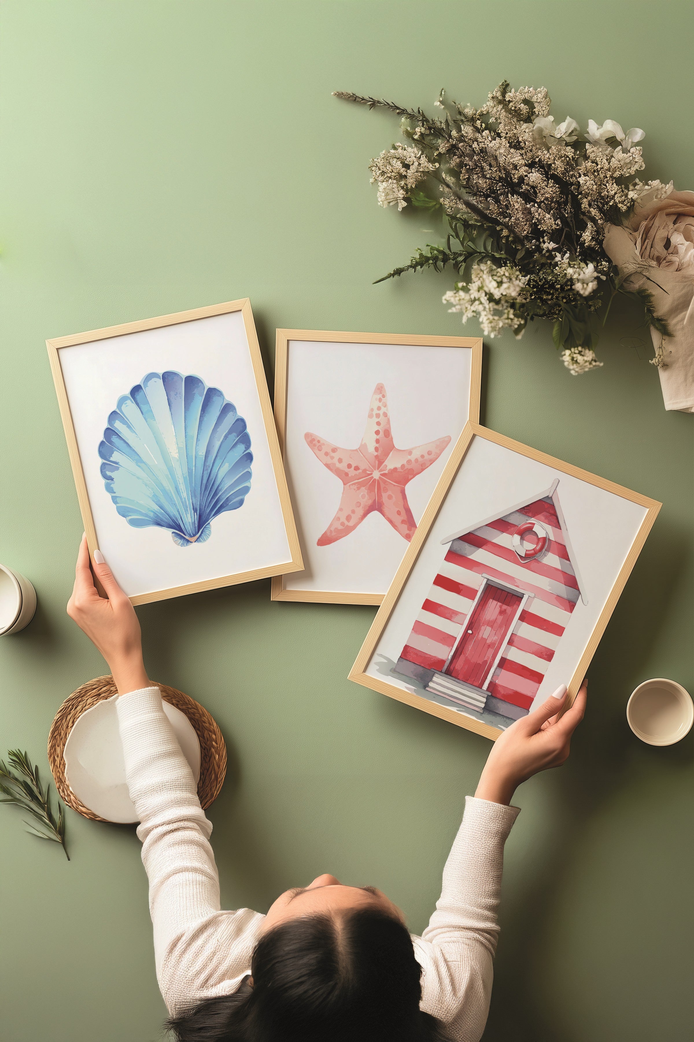 Ahşap Tablo Seti, 3 Adet Ahşap Çerçeveli Poster Summer icons Model No:300824, Renkli Duvar Dekoru