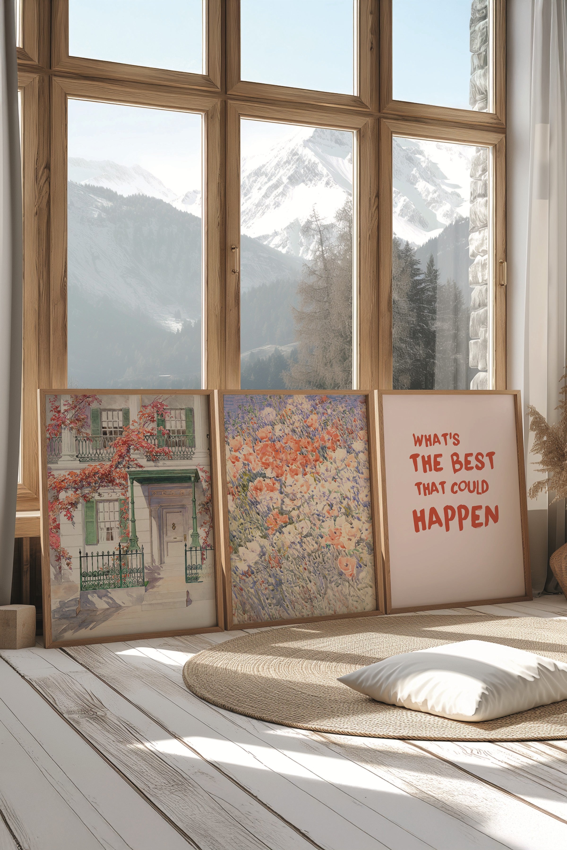 Ahşap Tablo Seti, 3 Adet Ahşap Çerçeveli Poster The Best Happen Model No:300864, Duvar Dekoru