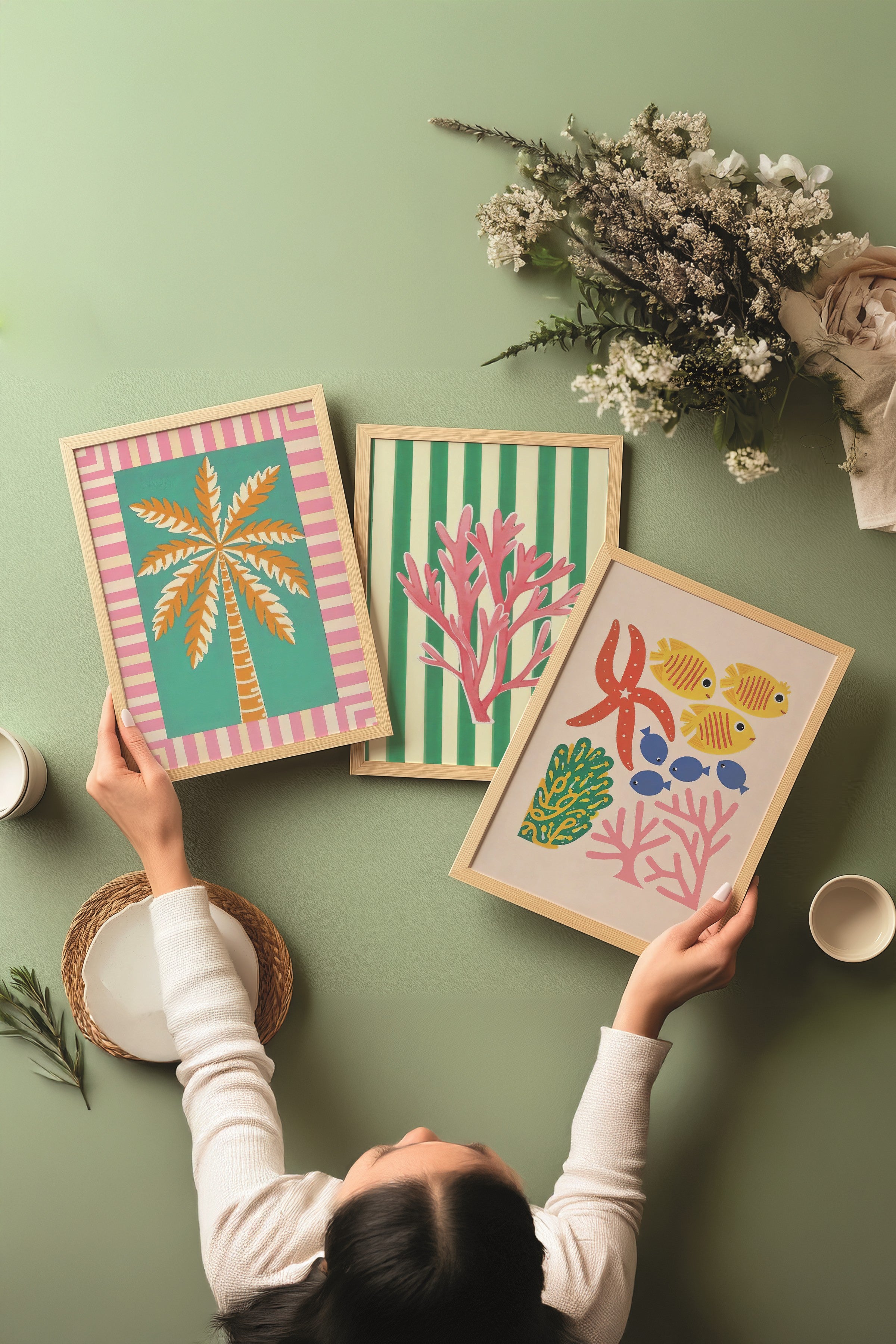 Ahşap Tablo Seti, 3 Adet Ahşap Çerçeveli Poster tree valley Model No:300829, Duvar Dekoru