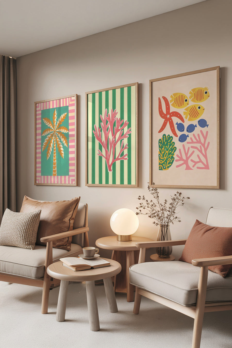 Ahşap Tablo Seti, 3 Adet Ahşap Çerçeveli Poster tree valley Model No:300829, Duvar Dekoru