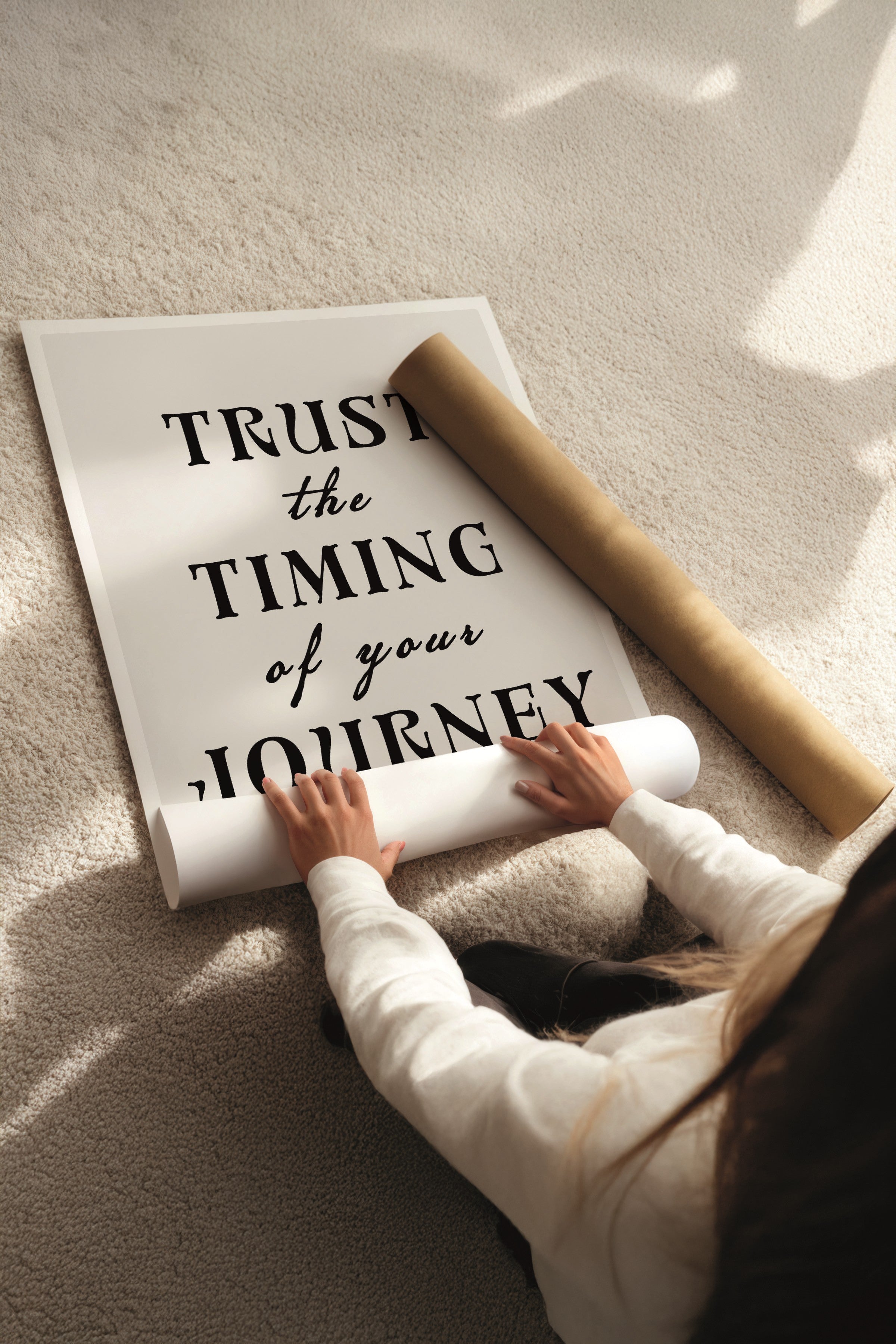 Ahşap Tablo Seti, 3 Adet Ahşap Çerçeveli Poster Trust the Timing Model No:300810, Siyah ve Beyaz Dekor