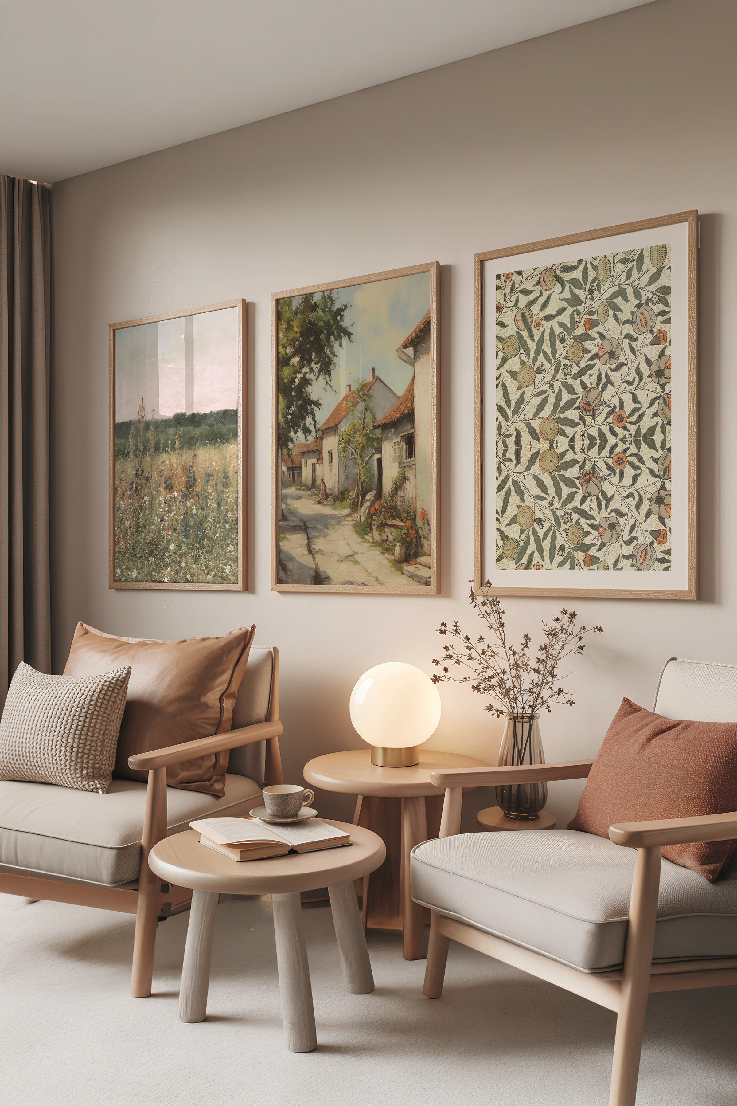 Ahşap Tablo Seti, 3 Adet Ahşap Çerçeveli Poster Vintage House Model No:300871, Renkli Duvar Dekoru