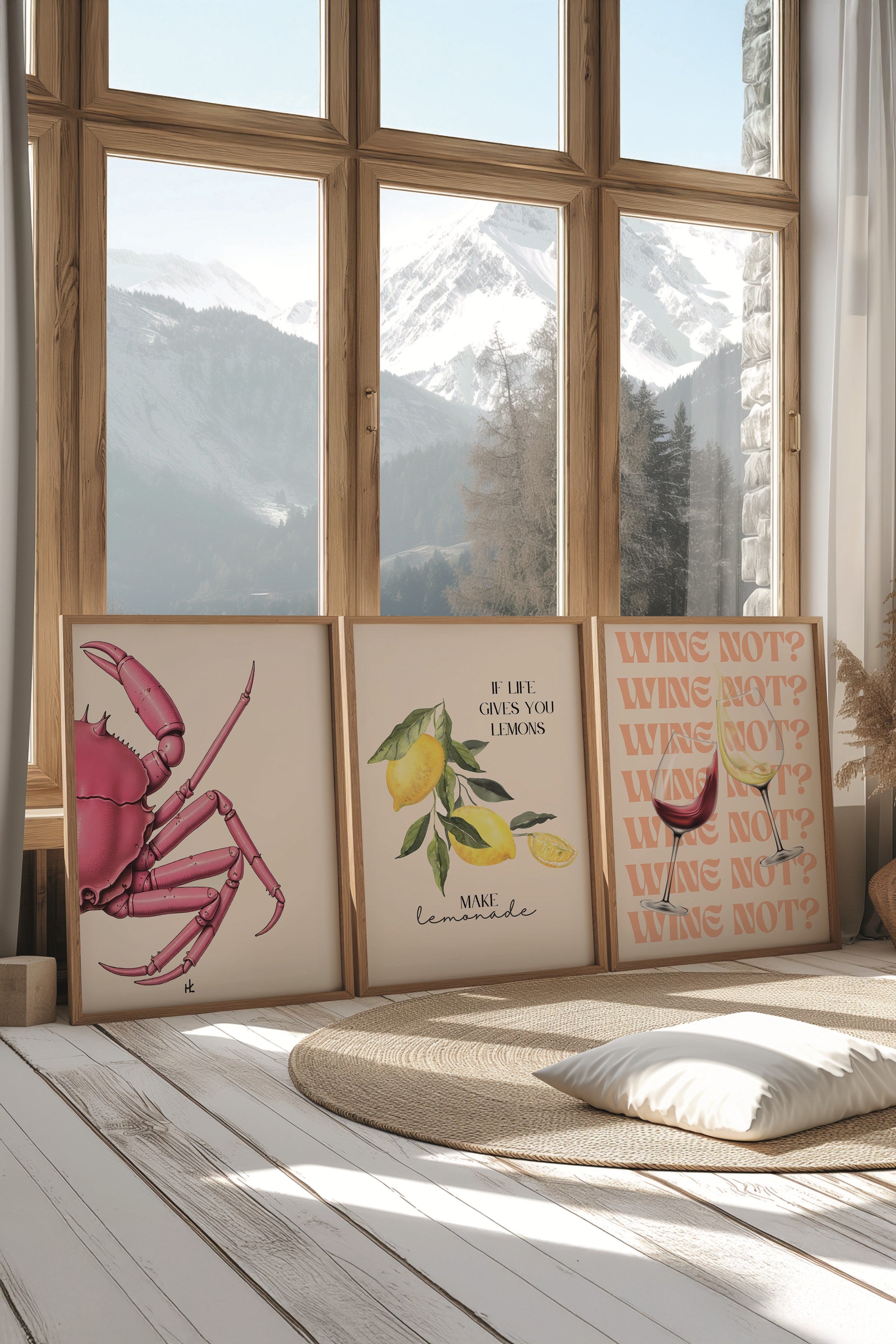 Ahşap Tablo Seti, 3 Adet Ahşap Çerçeveli Poster wine not? Model No:300855, Multicolor Duvar Dekoru