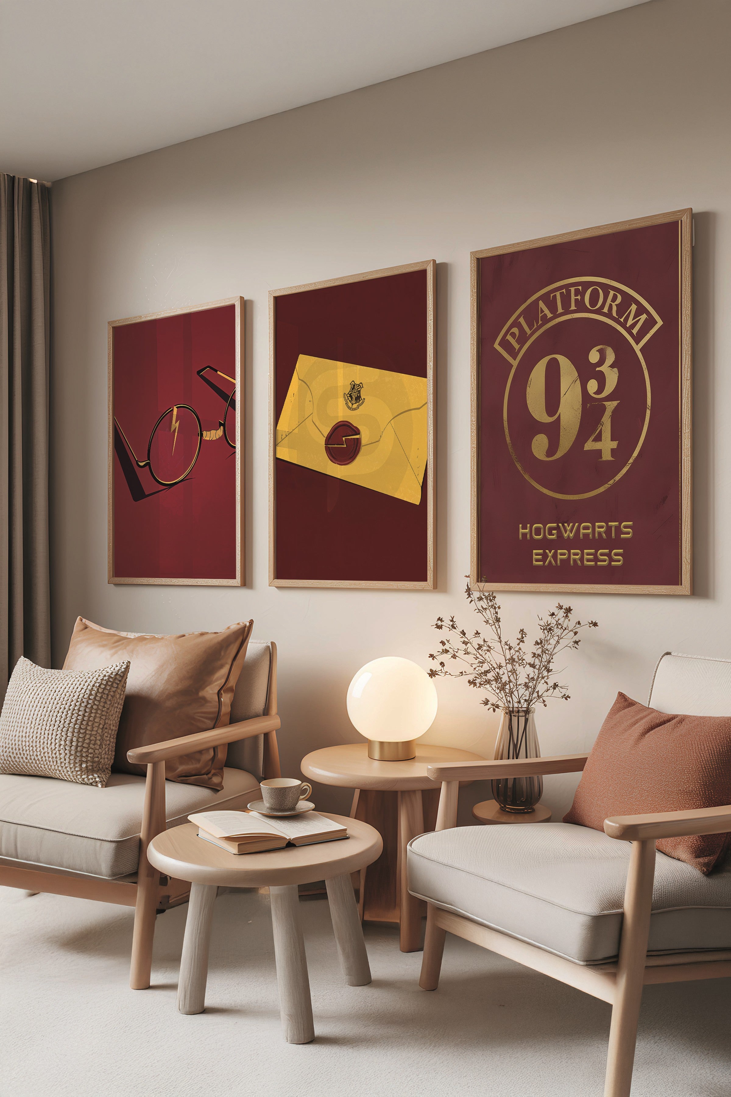 Ahşap Tablo Seti, 3 Adet Ahşap Çerçeveli Poster Wizard-HP Model No:300819, Duvar Dekoru