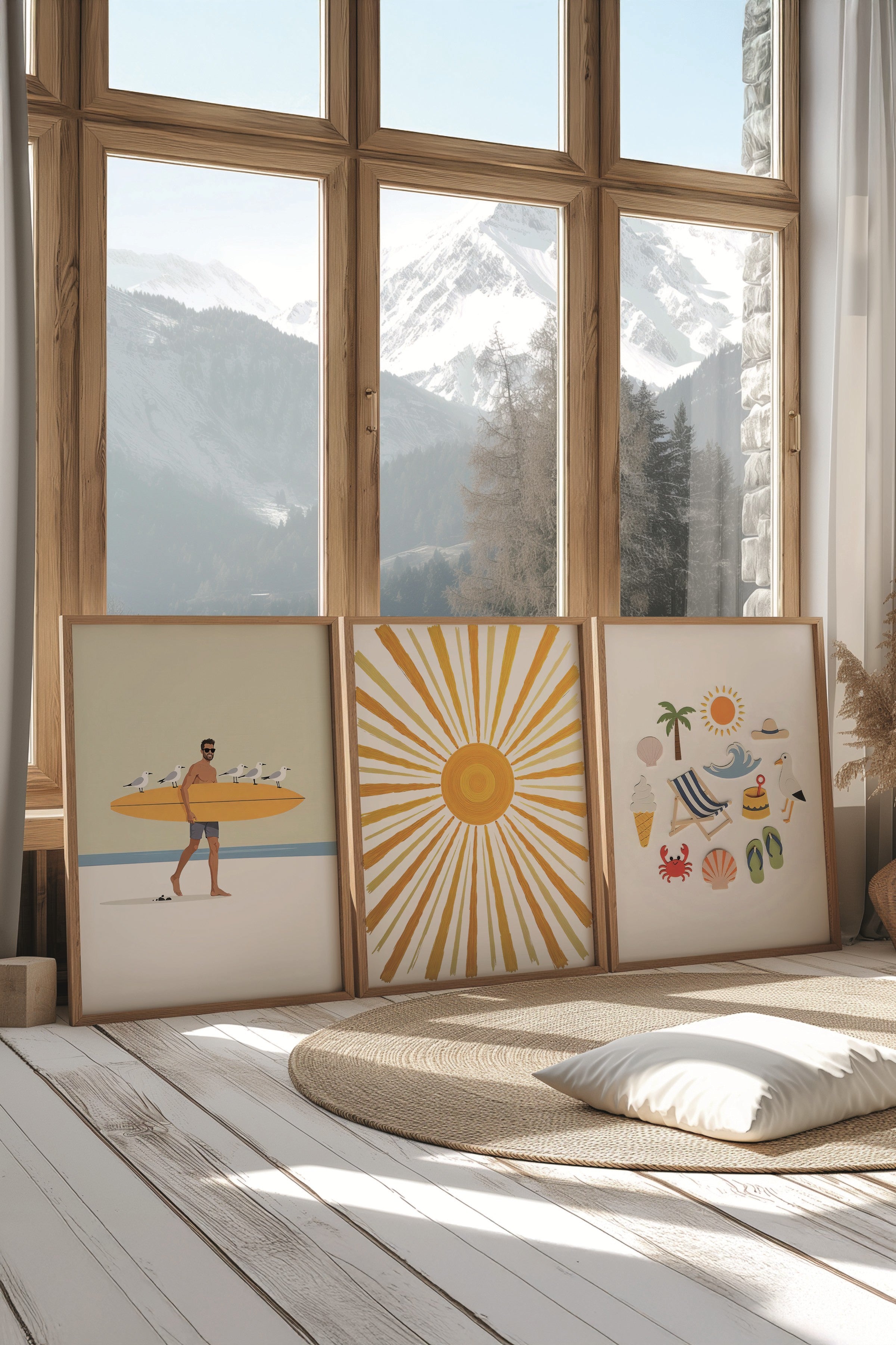 Ahşap Tablo Seti, 3 Adet Ahşap Çerçeveli Poster Yellow summer Model No:300832, Sarı Duvar Dekoru