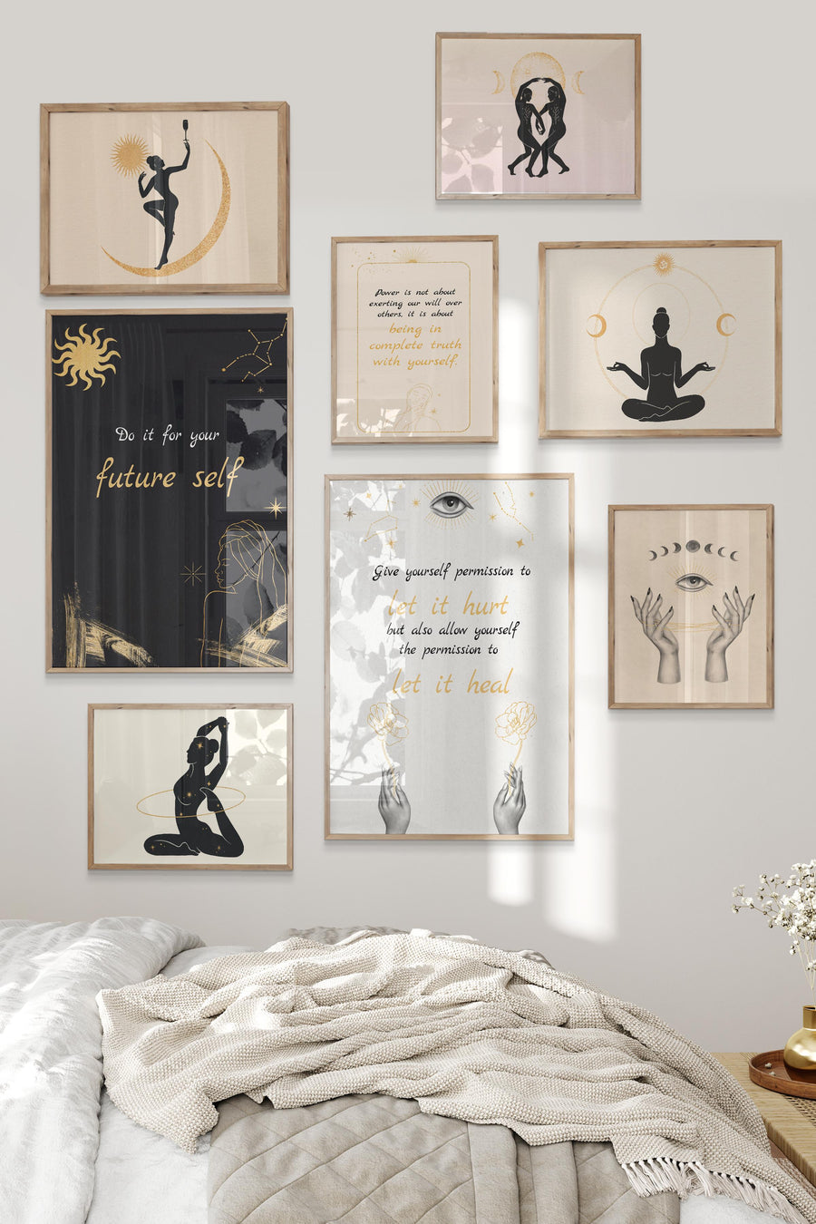 Ahşap ve Bej Yoga Temalı Galeri Poster Seti NO:012