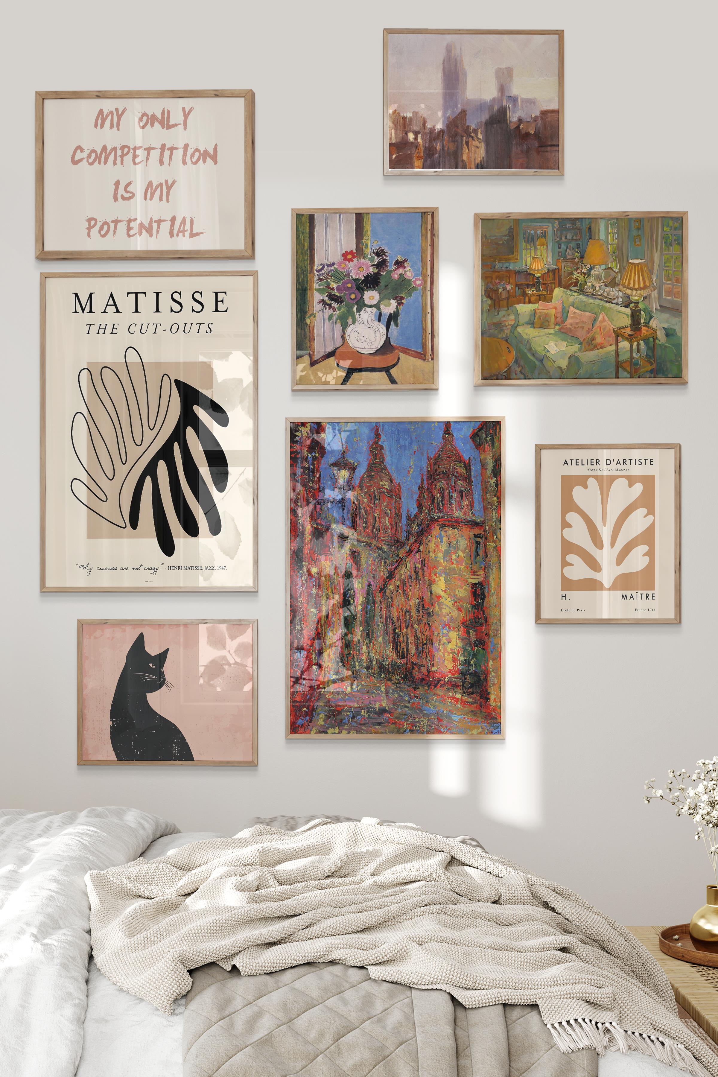 Ahşap Tablo Seti, 8 Adet Çerçeve Seti,Maximalist Vintage Temalı Galeri Poster Seti NO:044