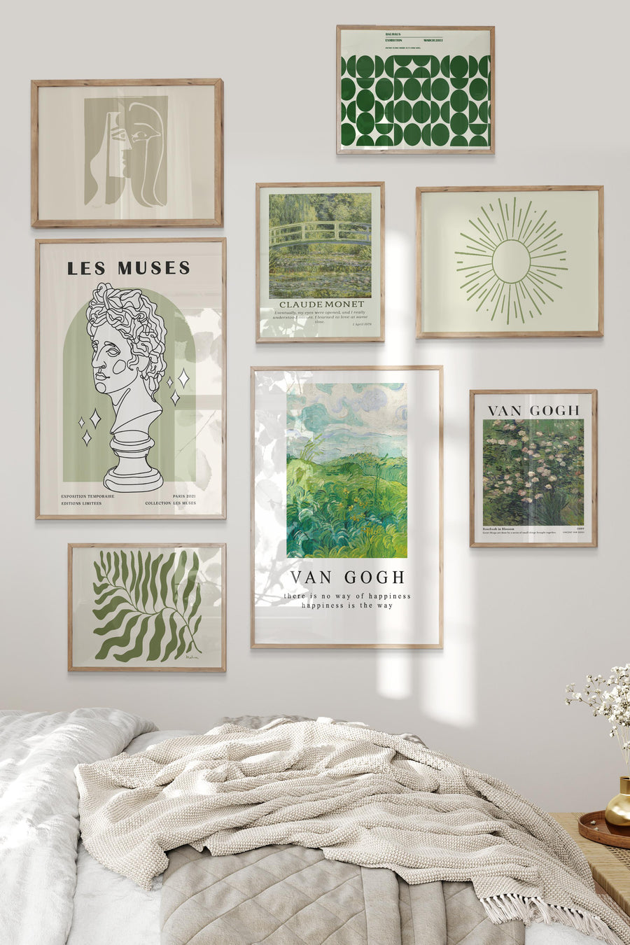 Minimalist ve Yeşil Van Gogh Temalı Galeri Poster Seti NO:011