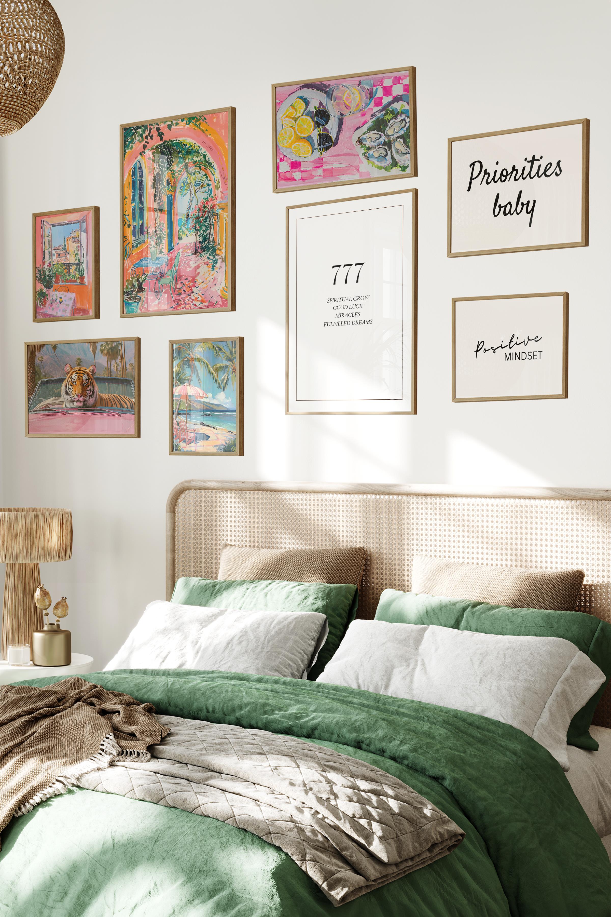 Ahşap Tablo Seti, 8 Adet Çerçeve Seti,Rengarenk Maximalist Temalı Galeri Poster Seti NO:041