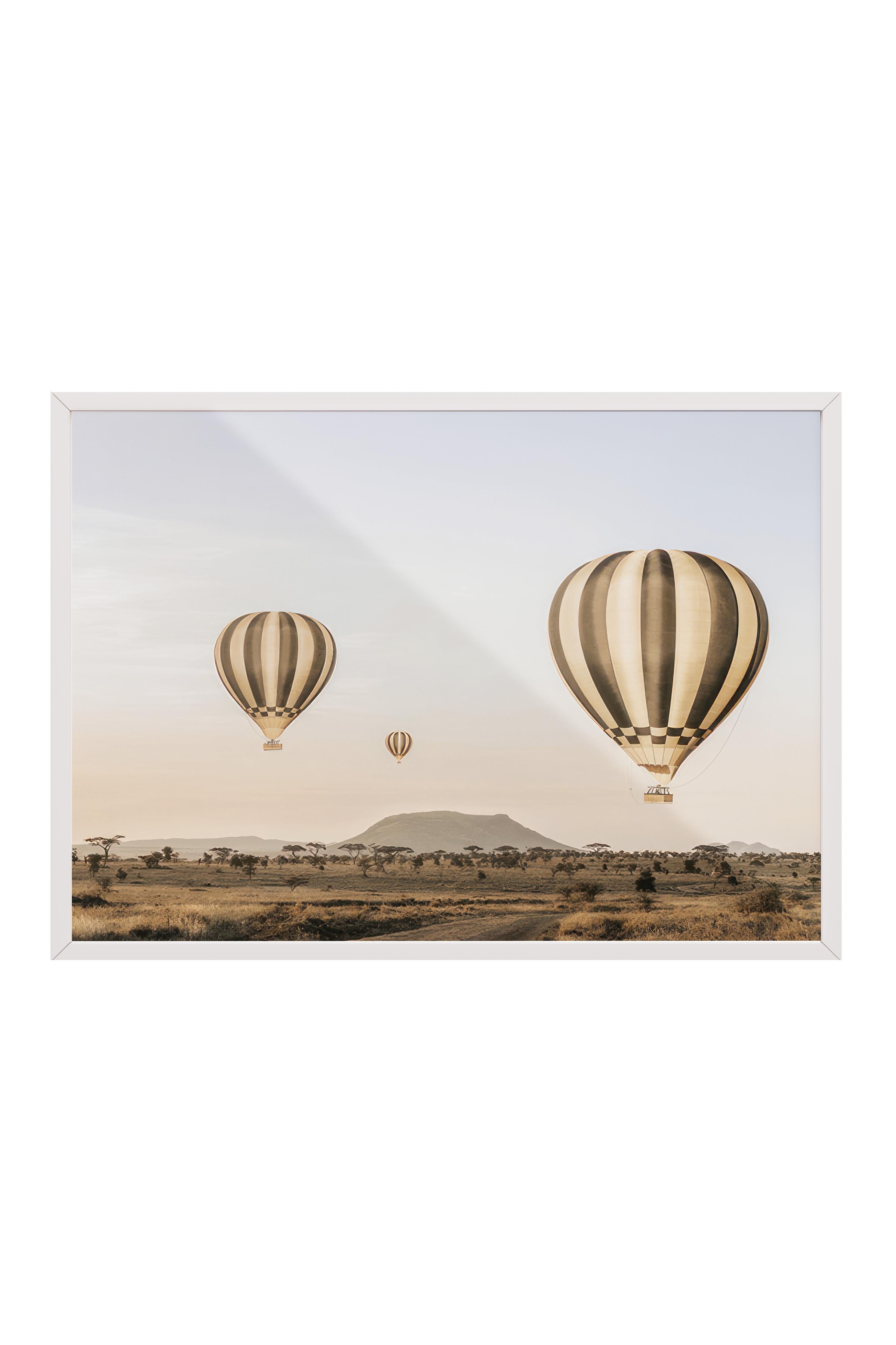 Air Balloons Over Serengeti Beyaz Çerçeveli Tablo, Yatay Duvar Tablosu Comfort Serisi NO:108466