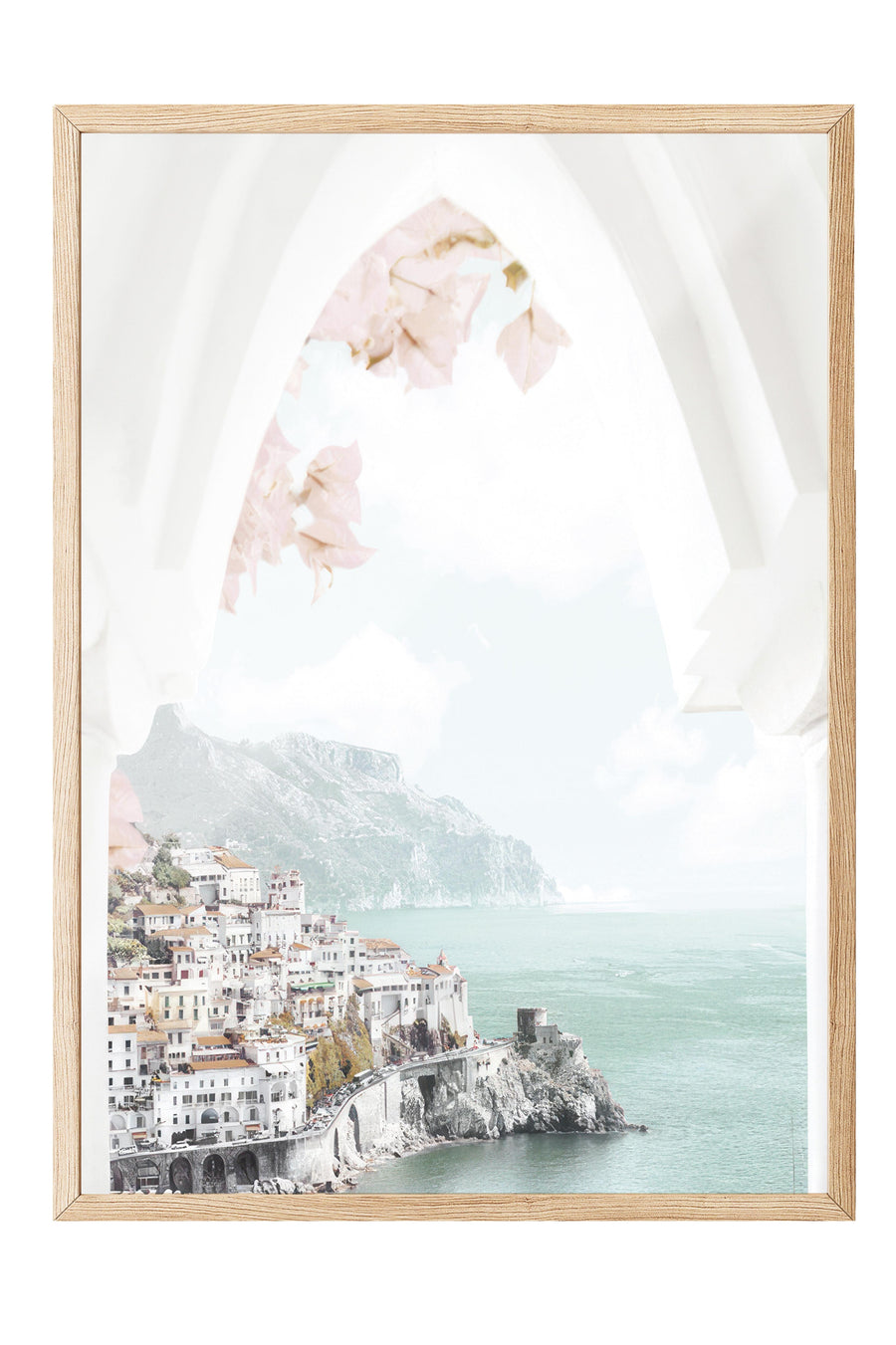 Deniz Kenarında Sahil Kasabası Poster – Ahşap Çerçeveli Tablo