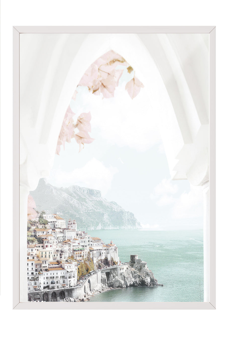 Deniz Kenarında Sahil Kasabası Poster – Beyaz Çerçeveli Tablo