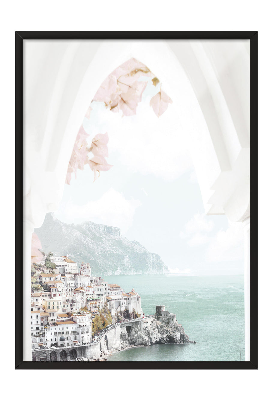 Deniz Kenarında Sahil Kasabası Poster – Siyah Çerçeveli Tablo