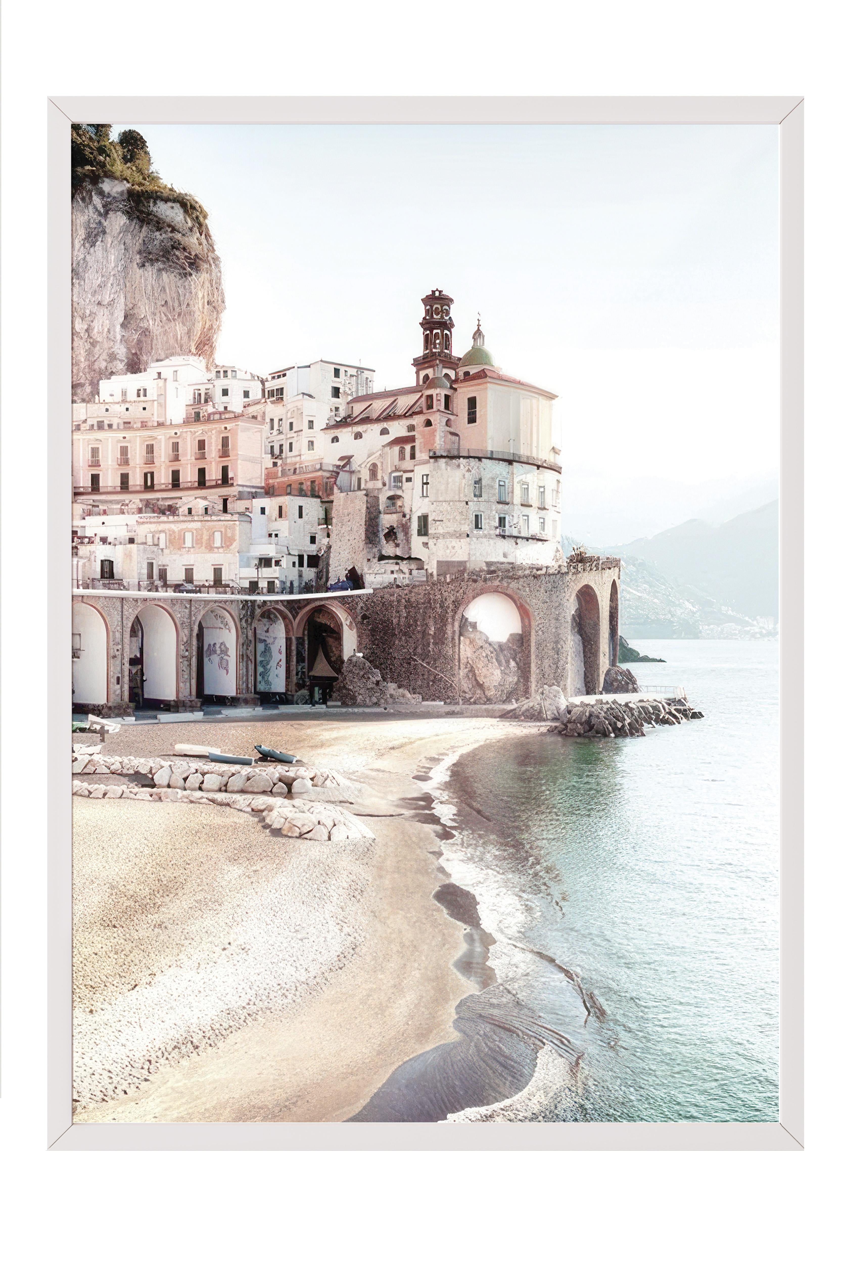 Amalfi Coast Çerçeveli Tablo, Beyaz Çerçeve ve Poster, Dikey Duvar Tablosu Comfort Serisi NO:108447
