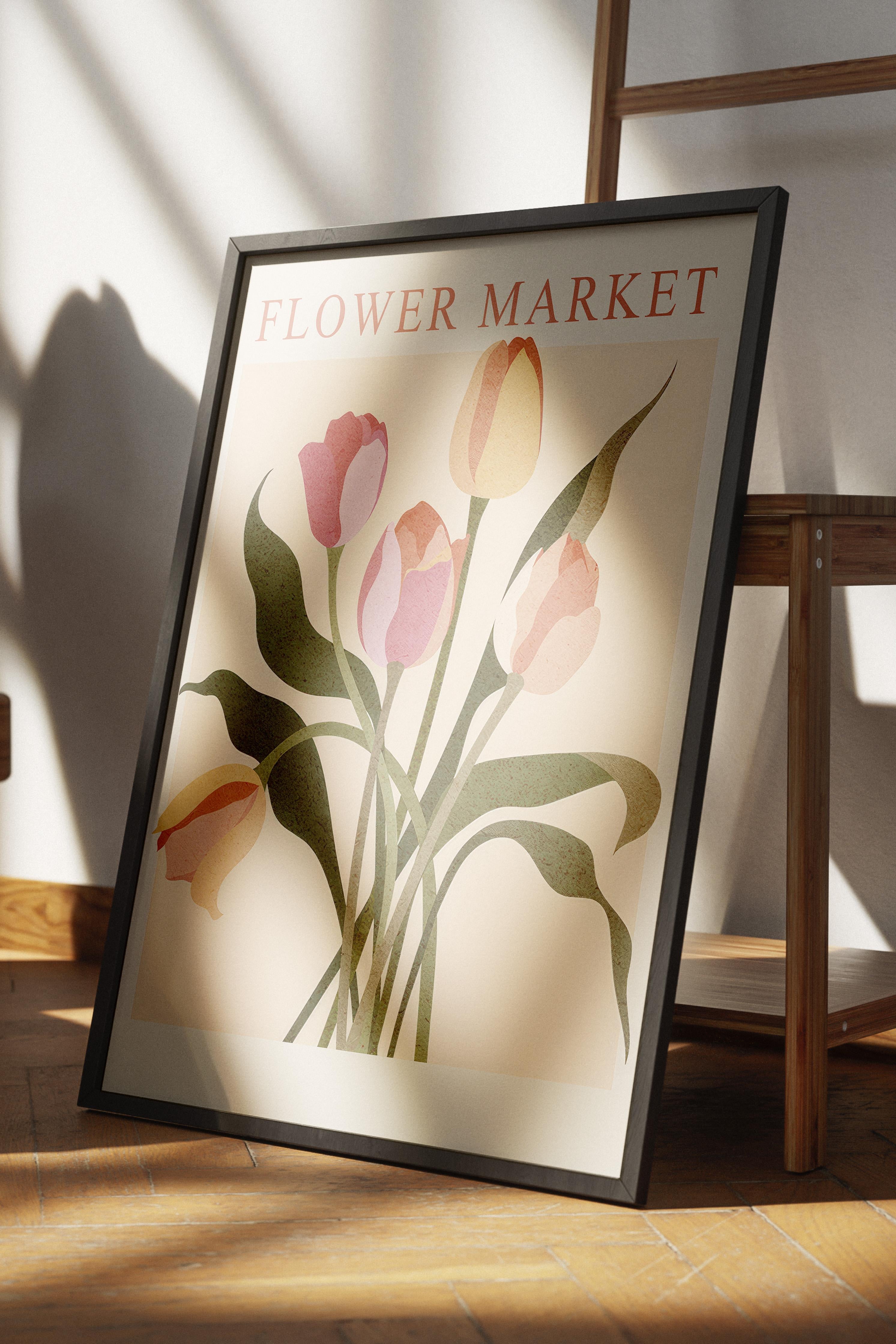 Amsterdam Flower Market Siyah Çerçeveli Tablo, Duvar Tablosu Comfort Serisi NO:108542