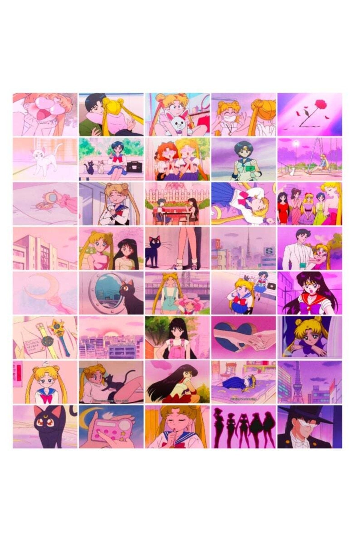Anime Duvar Posteri Kolaj Seti - 40 Adet - Arkası Yapışkanlı Poster Seti - 10cm*15cm - Kutulu Set