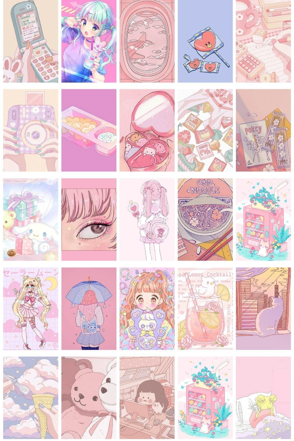 Anime Poster Seti - Arkası Yapışkanlı Kawai Poster Kolaj Seti - 100 Adet - 10cm*15cm- Kutulu Set