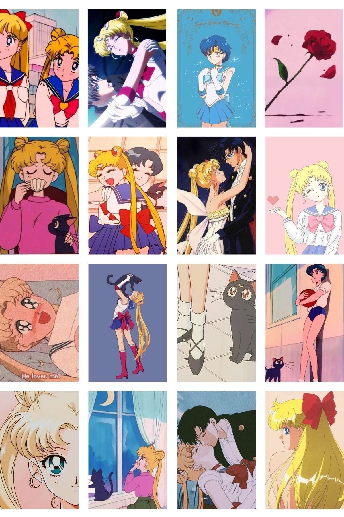 Anime Poster Seti - "sailor Moon" Kolaj Seti - 84 Adet - Arkası Yapışkanlı - 10cm*15cm- Kutulu Set
