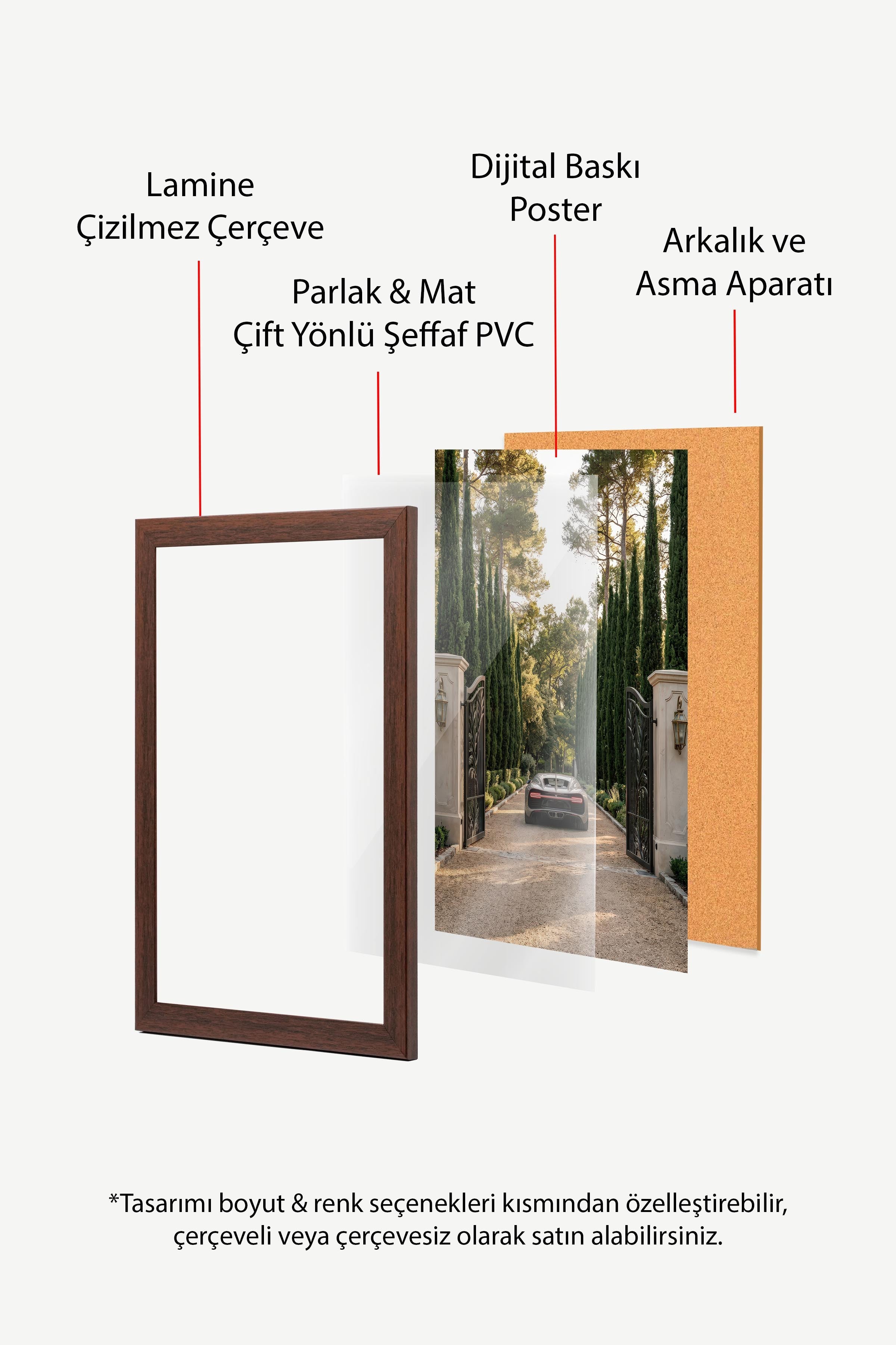 Araba ve Ağaçlar Posteri, Kahverengi Çerçeveli Poster, Old Money Serisi, NO:113156