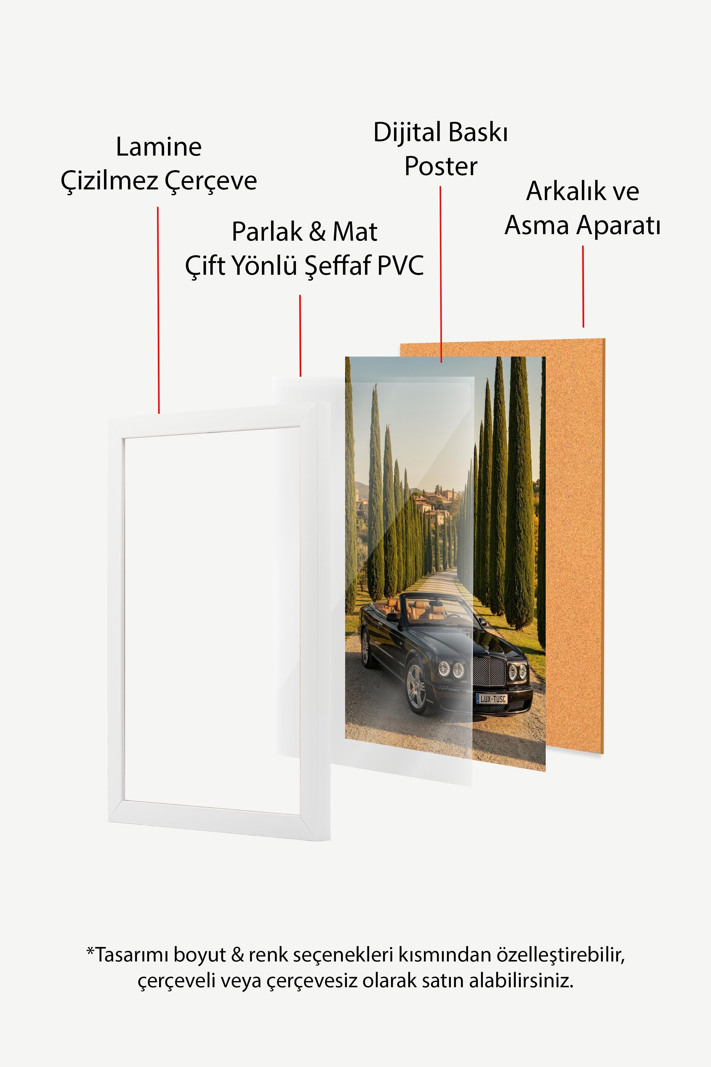 Araba ve Ağaçlı Yol Posteri, Beyaz Çerçeveli Poster, Old Money Serisi, NO:113121