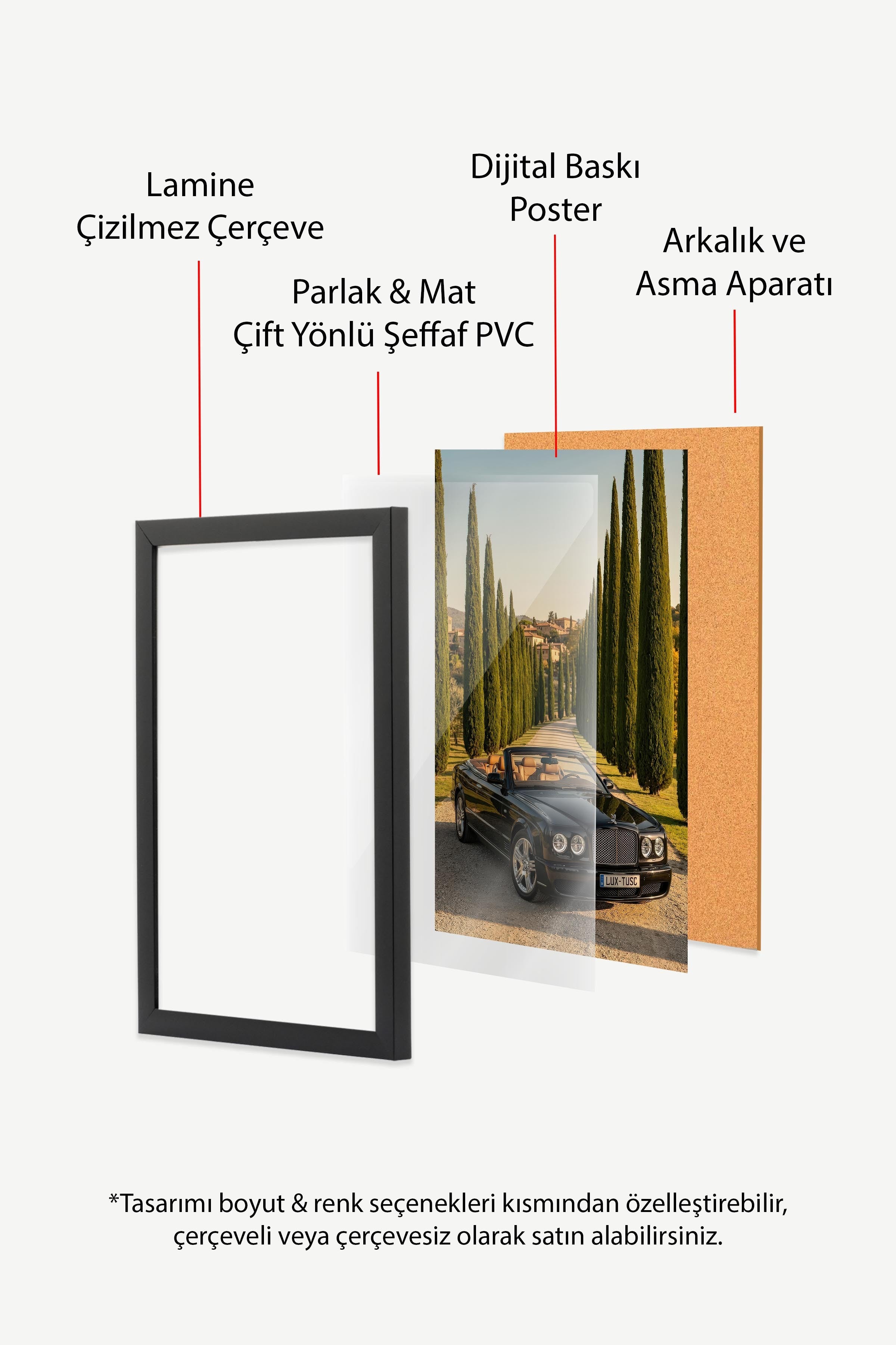 Araba ve Ağaçlı Yol Posteri, Siyah Çerçeveli Poster, Old Money Serisi, NO:113121