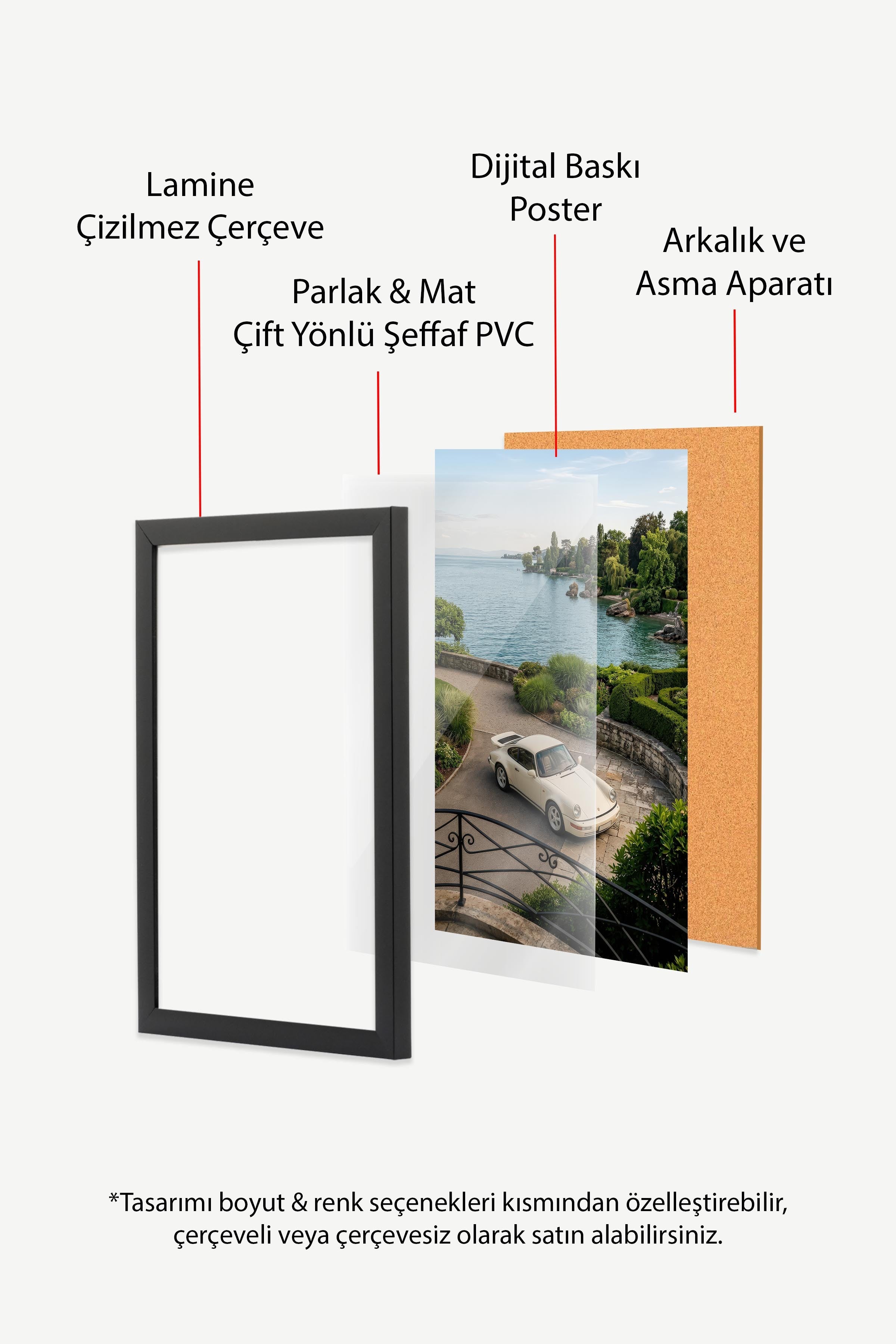 Araba ve Göl Manzarası Posteri, Siyah Çerçeveli Poster, Old Money Serisi, NO:113209