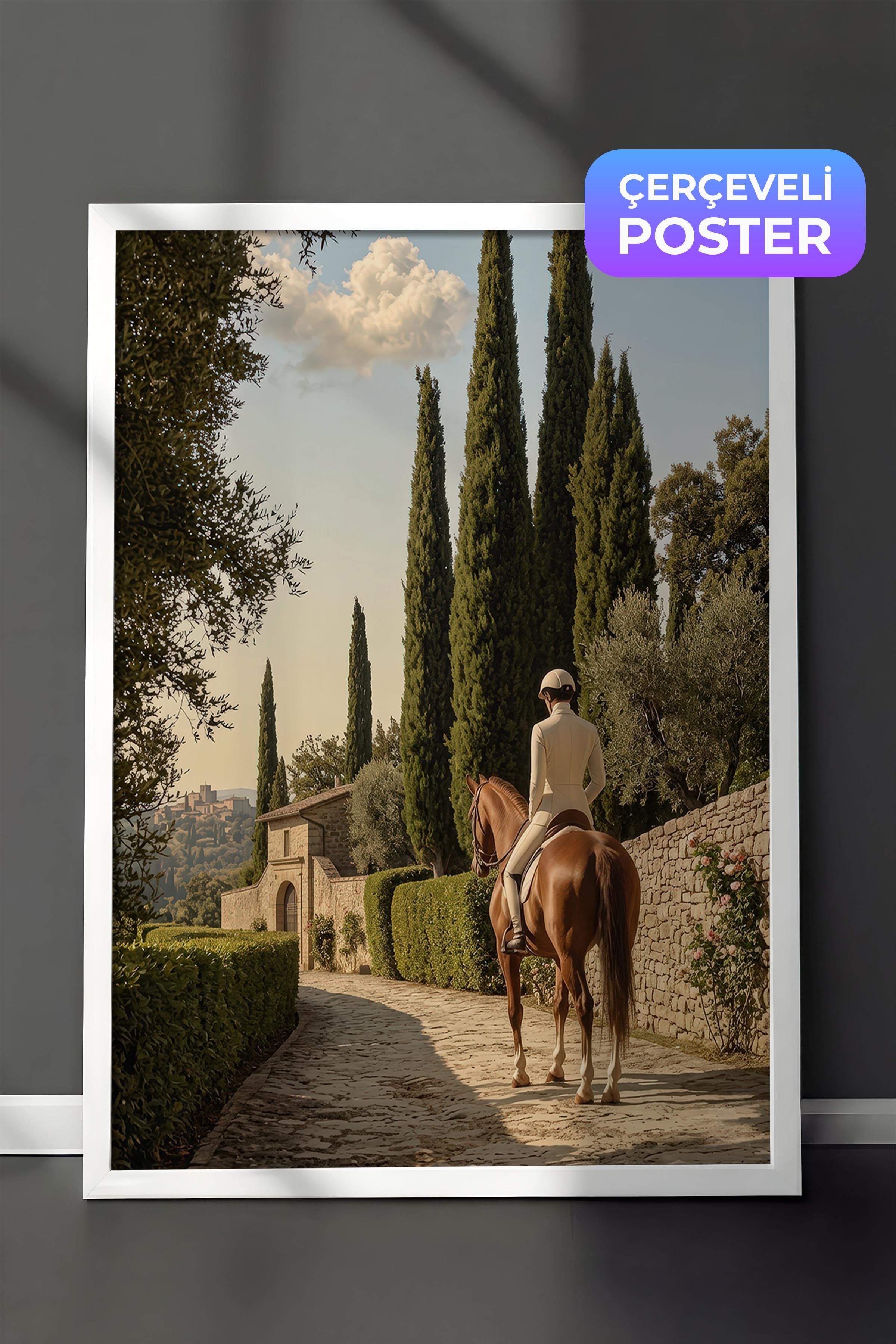 At ve Binici Posteri, Beyaz Çerçeveli Poster, Old Money Serisi, NO:113142