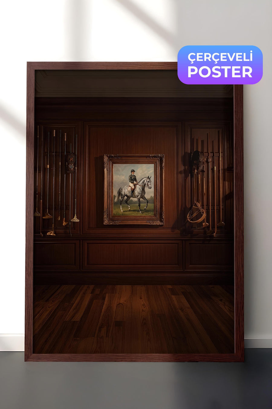 Klasik At ve Binici Old Money Poster – Kahverengi Çerçeveli Tablo