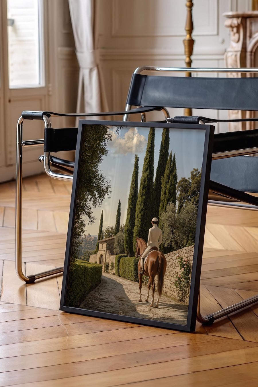 Kırsal Yolda Binici ve At Old Money Tasarımlar Poster – Siyah Çerçeveli Tablo