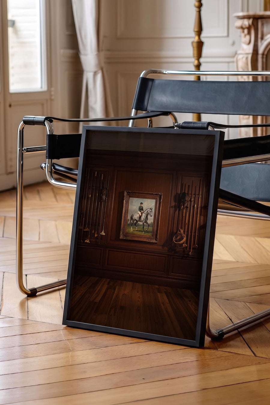 Klasik At ve Binici Old Money Poster – Siyah Çerçeveli Tablo