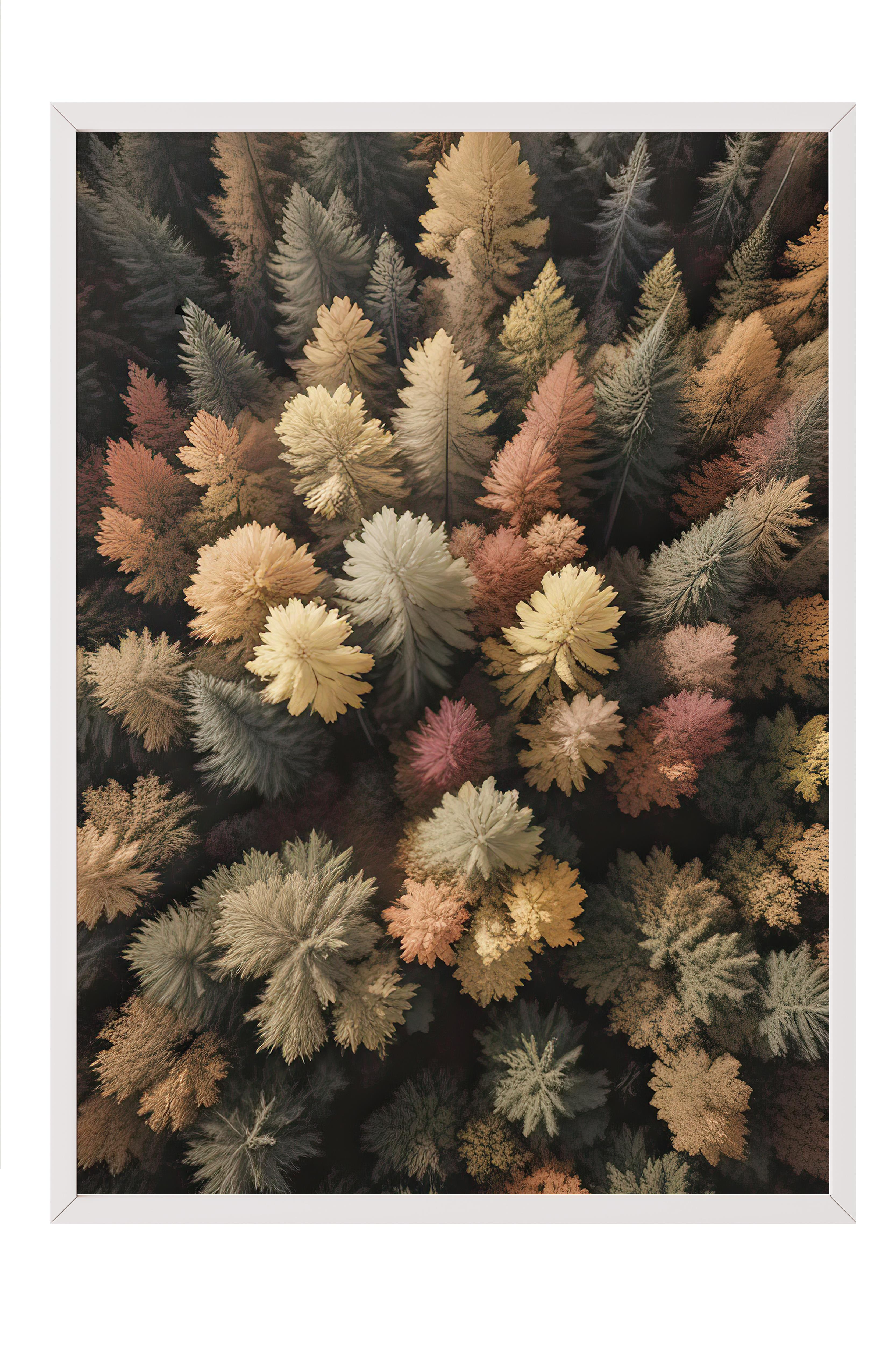 Autumn Forest Çerçeveli Tablo, Beyaz Çerçeve ve Poster, Dikey Duvar Tablosu Comfort Serisi NO:108293