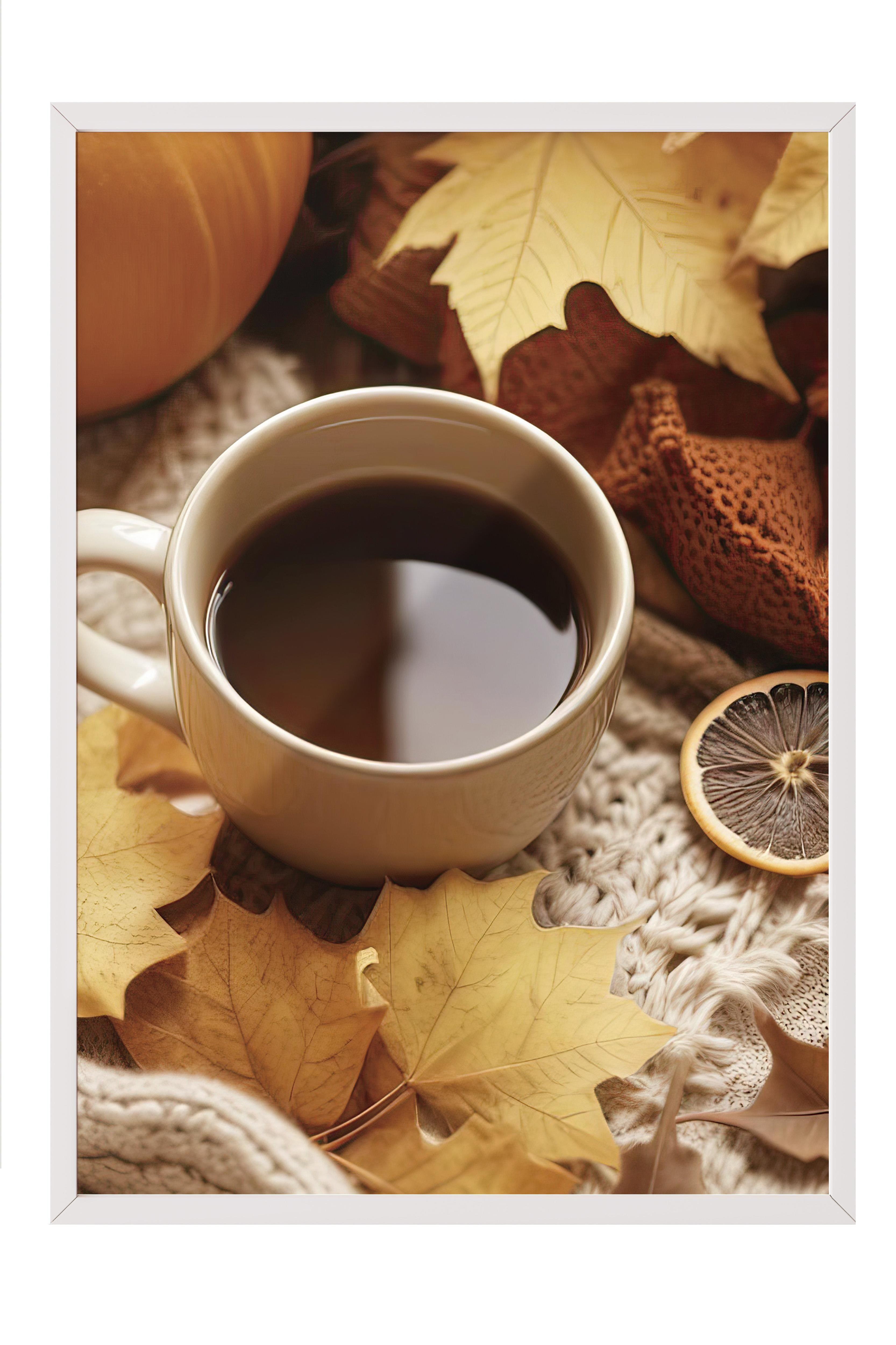Autumn Tea Çerçeveli Tablo, Beyaz Çerçeve ve Poster, Dikey Duvar Tablosu Comfort Serisi NO:108348