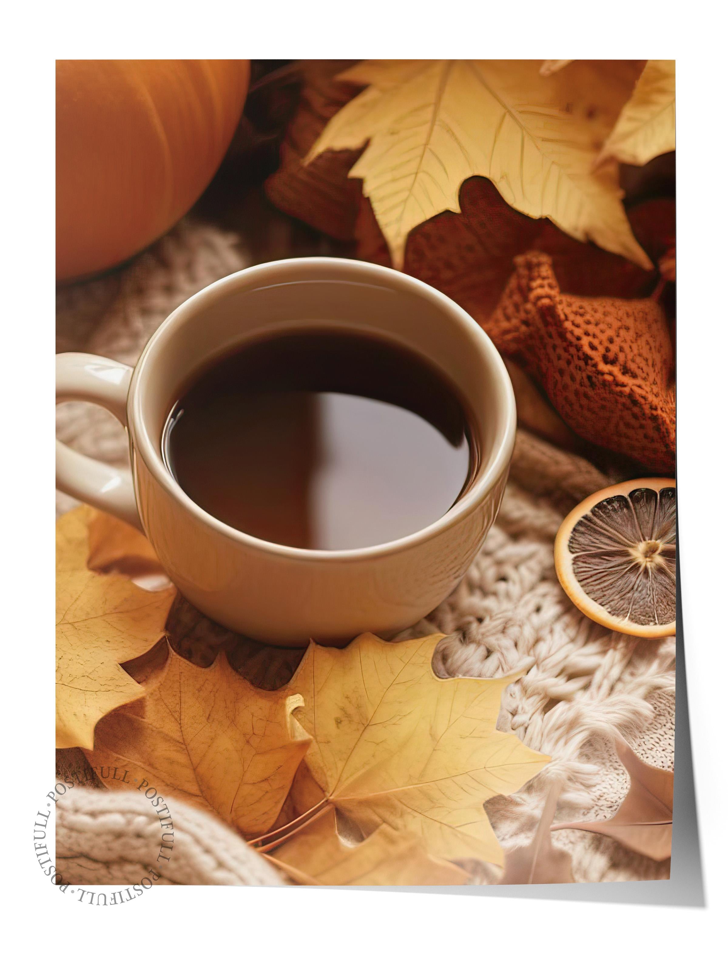 Autumn Tea Poster, Çerçevesiz Duvar Posteri, Dikey Duvar Tablosu Comfort Serisi NO:108348