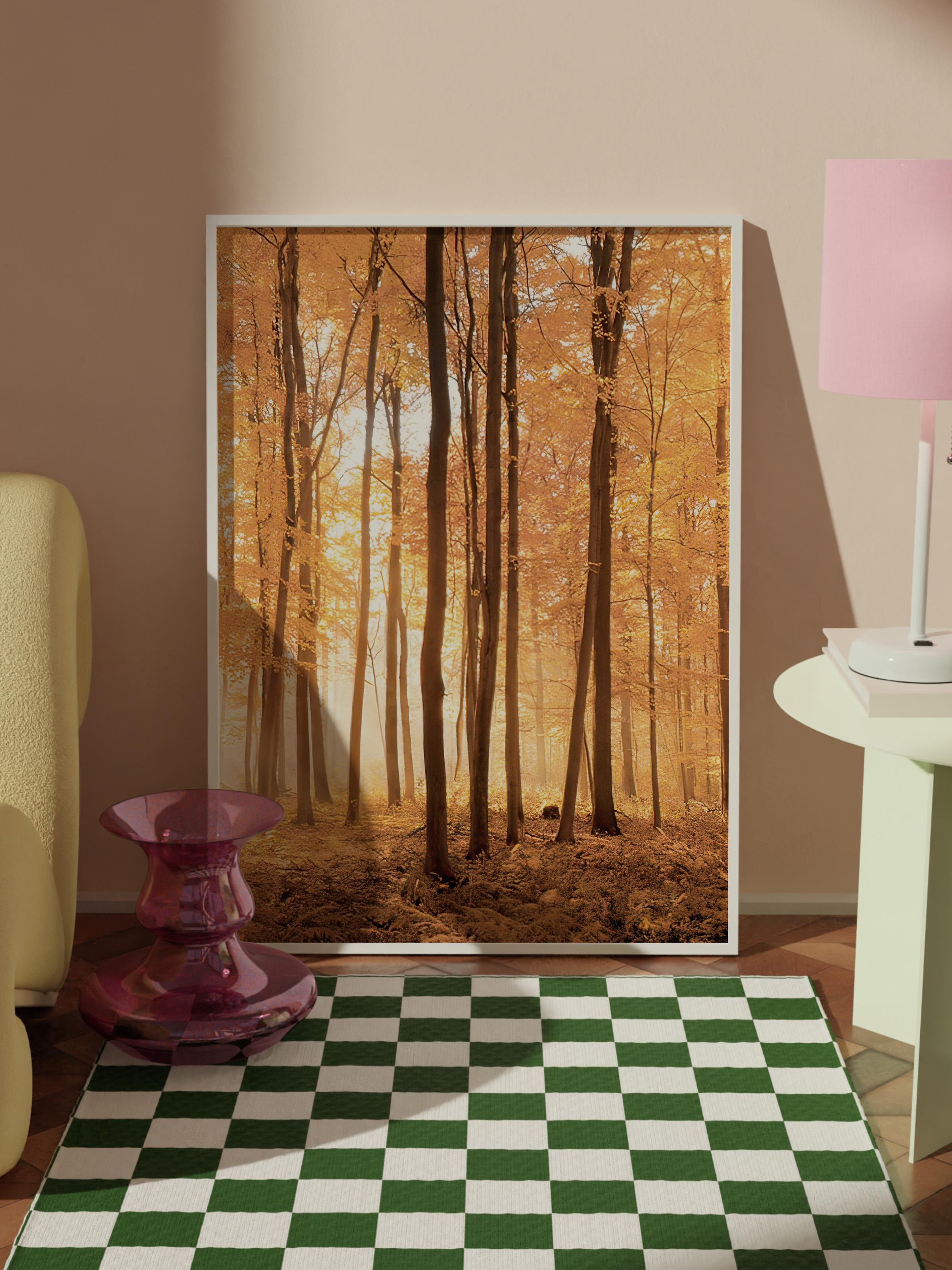 Autumn Trees Çerçeveli Tablo, Beyaz Çerçeve ve Poster, Dikey Duvar Tablosu Comfort Serisi NO:108347