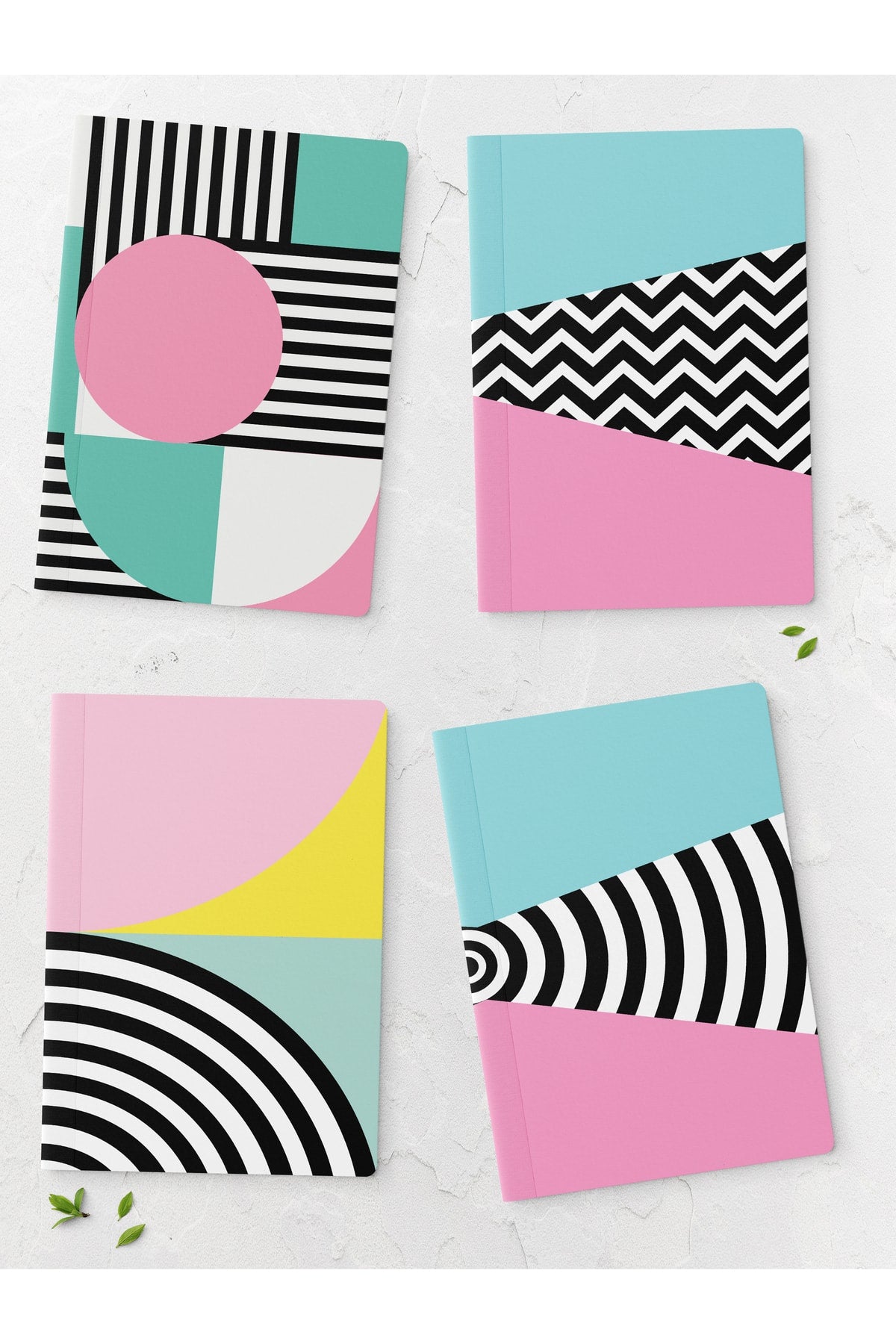 Bauhaus Temalı Defter Seti - Soft Renkli Not Defteri - 4 Adet - 14cm*20cm - 64 Sayfa
