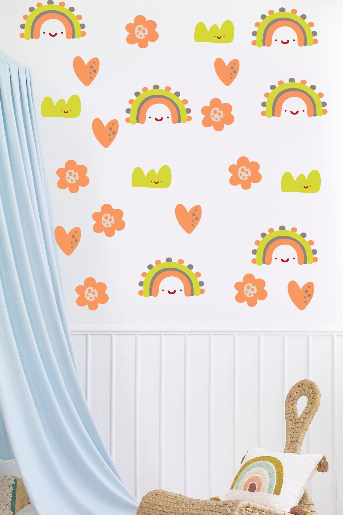 Bebek Odası Sticker Seti, Boho Gökkuşağı Çocuk Odası Duvar Dekoru, Bebek Odası Duvar Stickerı