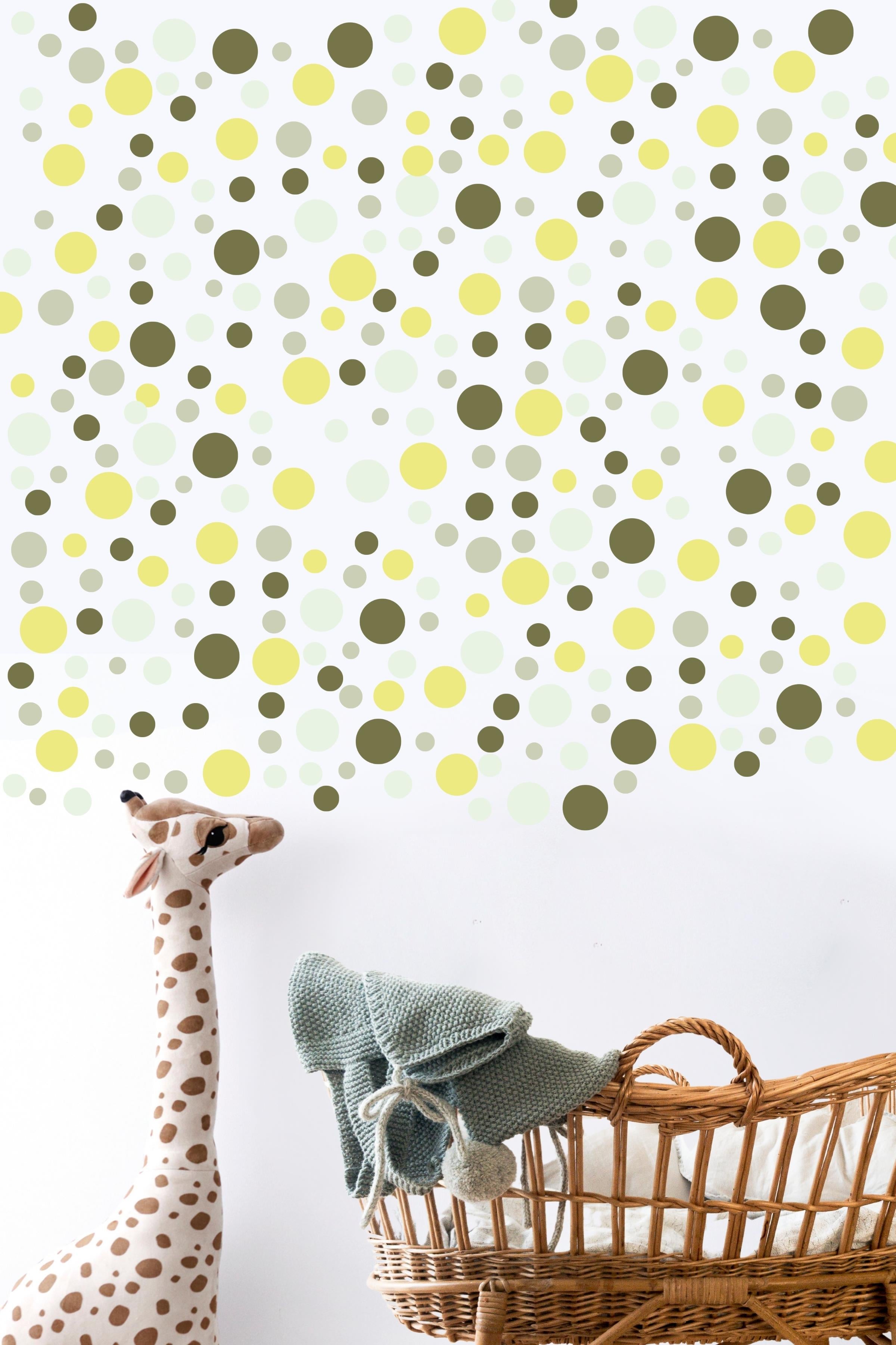 Bebek Odası Sticker Seti Duvar Dekoru, Açık Mavi Yeşil Puantiye Desen, Çocuk Odası Duvar Stickerı