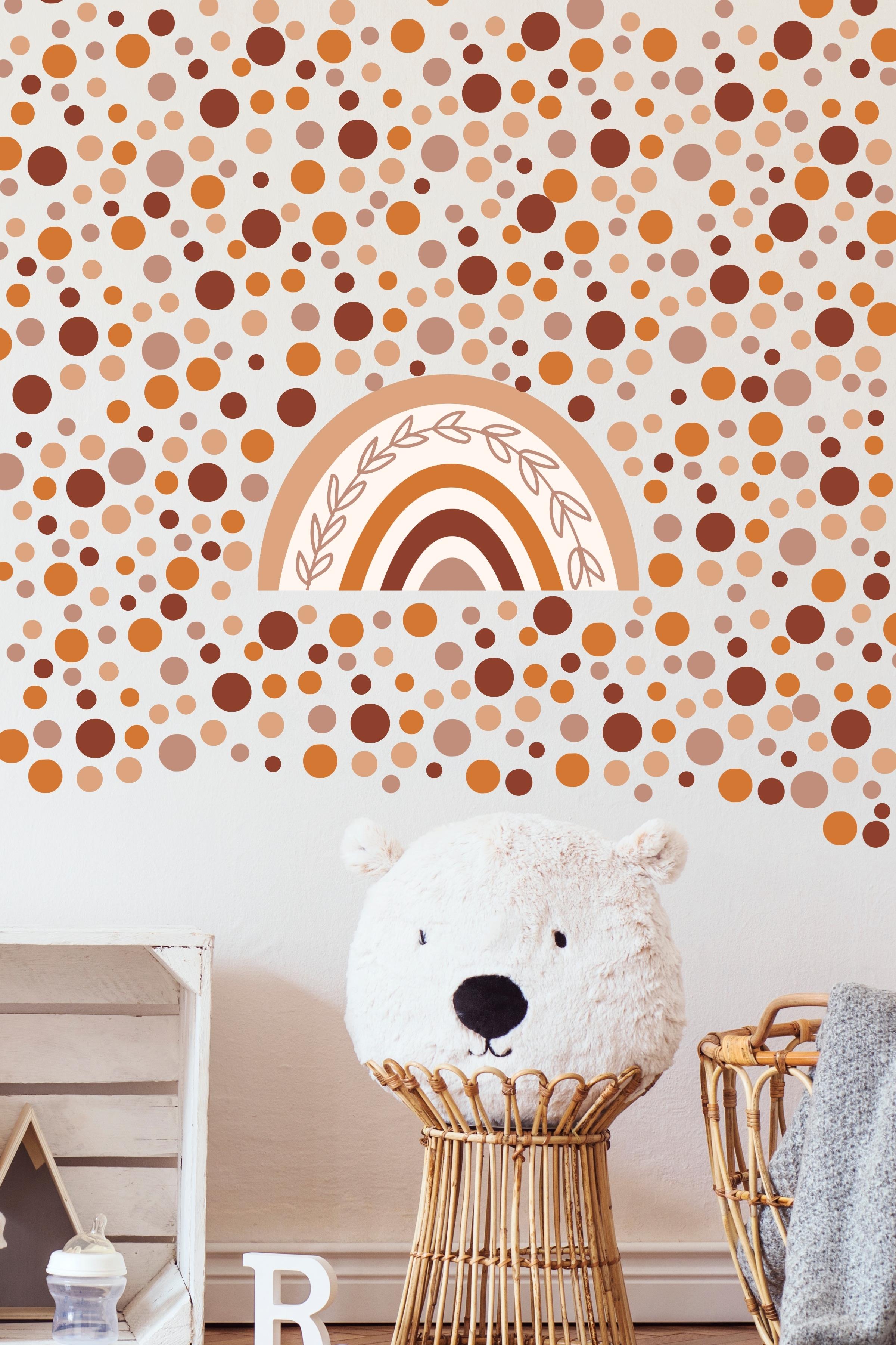 Bebek Odası Sticker Seti Duvar Dekoru, Gökkuşağı ve Puantiye Desen, Çocuk Odası Duvar Stickerı