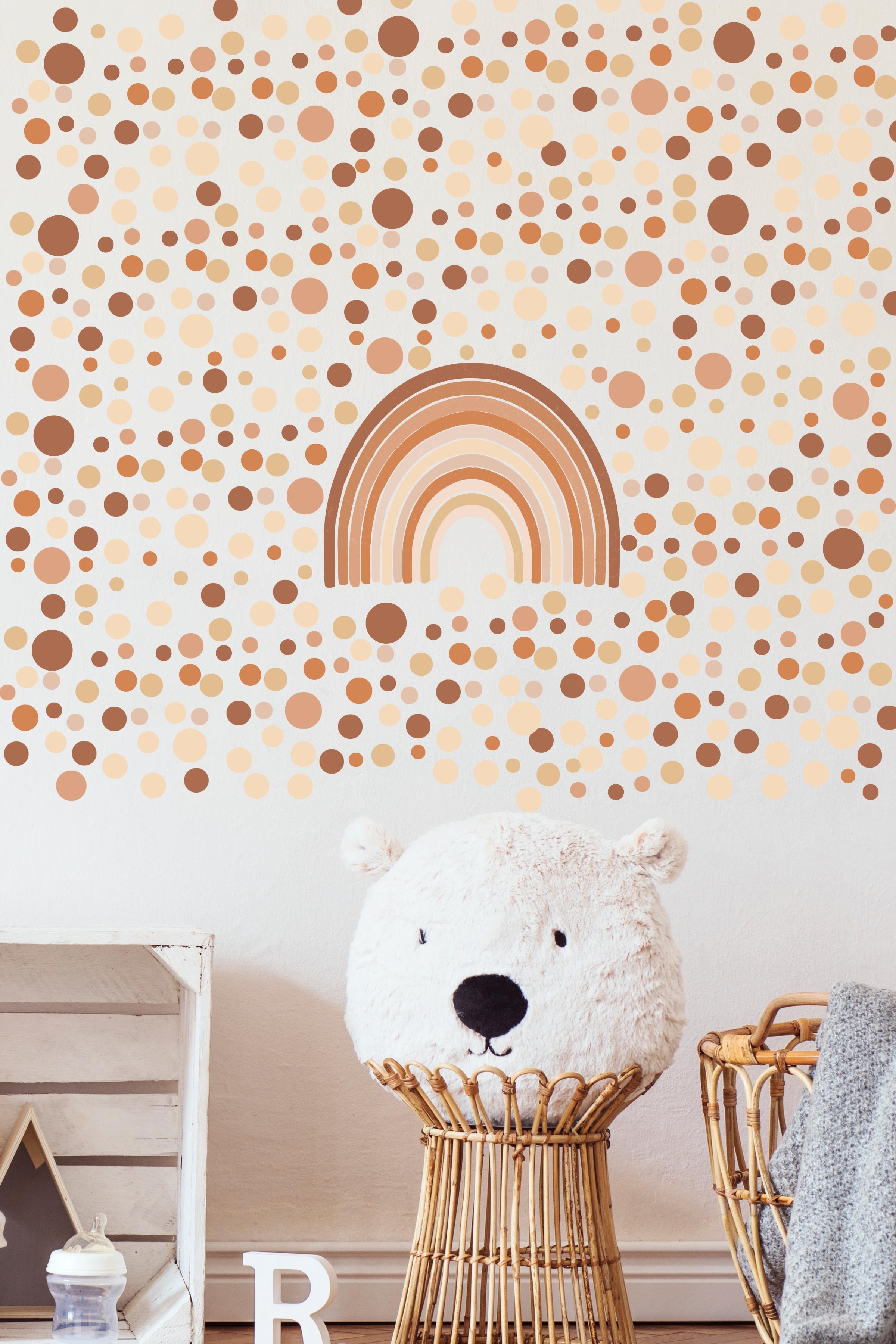 Bebek Odası Sticker Seti Duvar Dekoru, Gökkuşağı ve Puantiye Desen, Çocuk Odası Duvar Stickerı