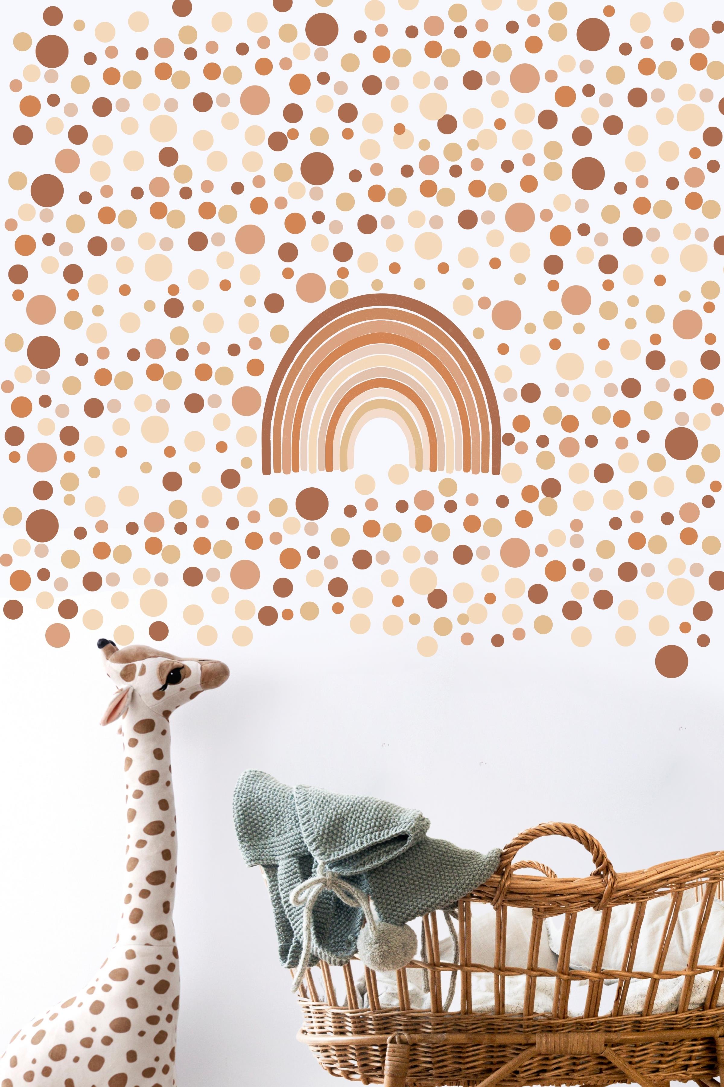 Bebek Odası Sticker Seti Duvar Dekoru, Gökkuşağı ve Puantiye Desen, Çocuk Odası Duvar Stickerı