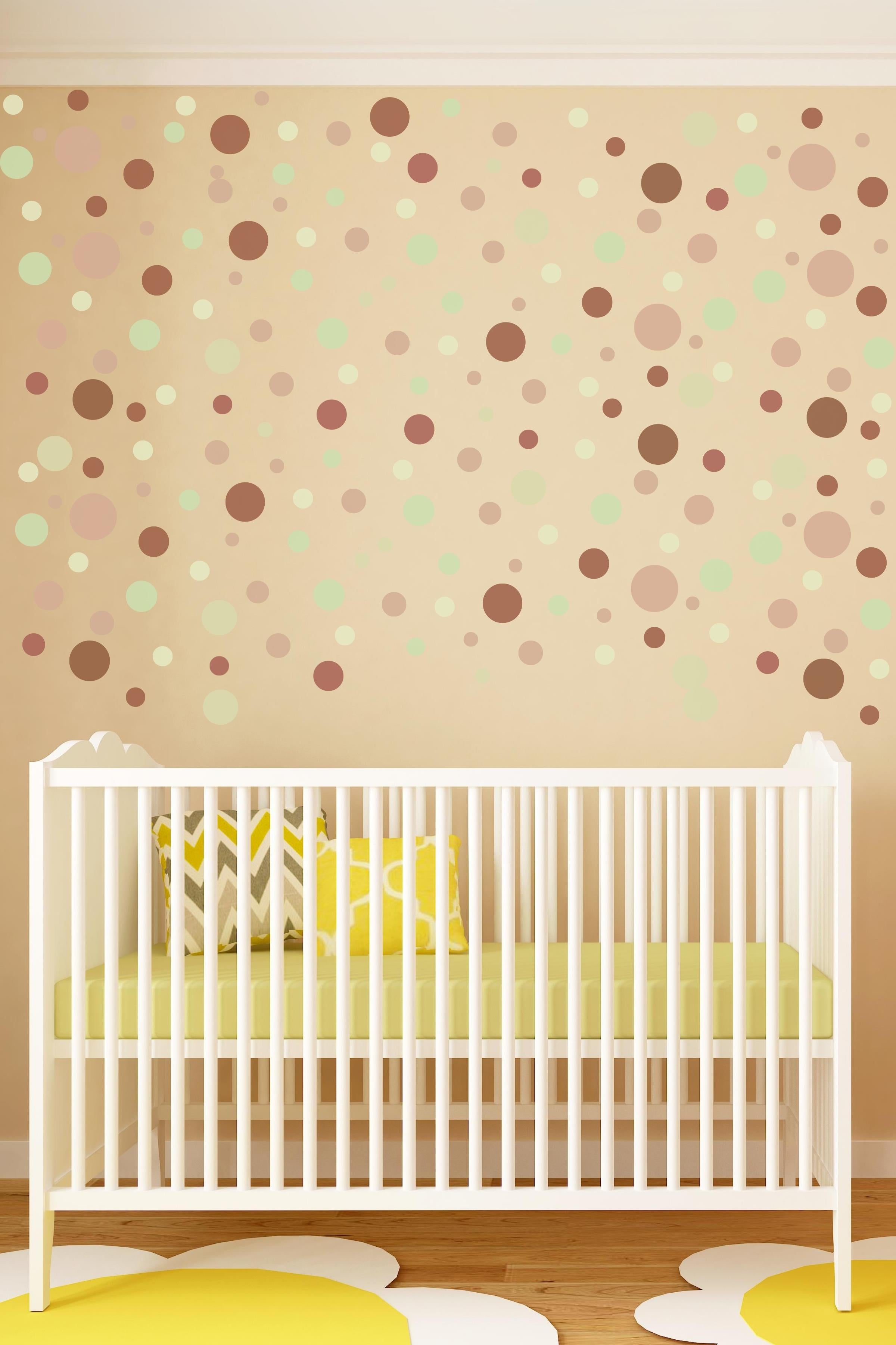 Bebek Odası Sticker Seti Duvar Dekoru, Kahverengi & Gül Kurusu Puantiye Desen, Çocuk Odası Duvar Stickerı