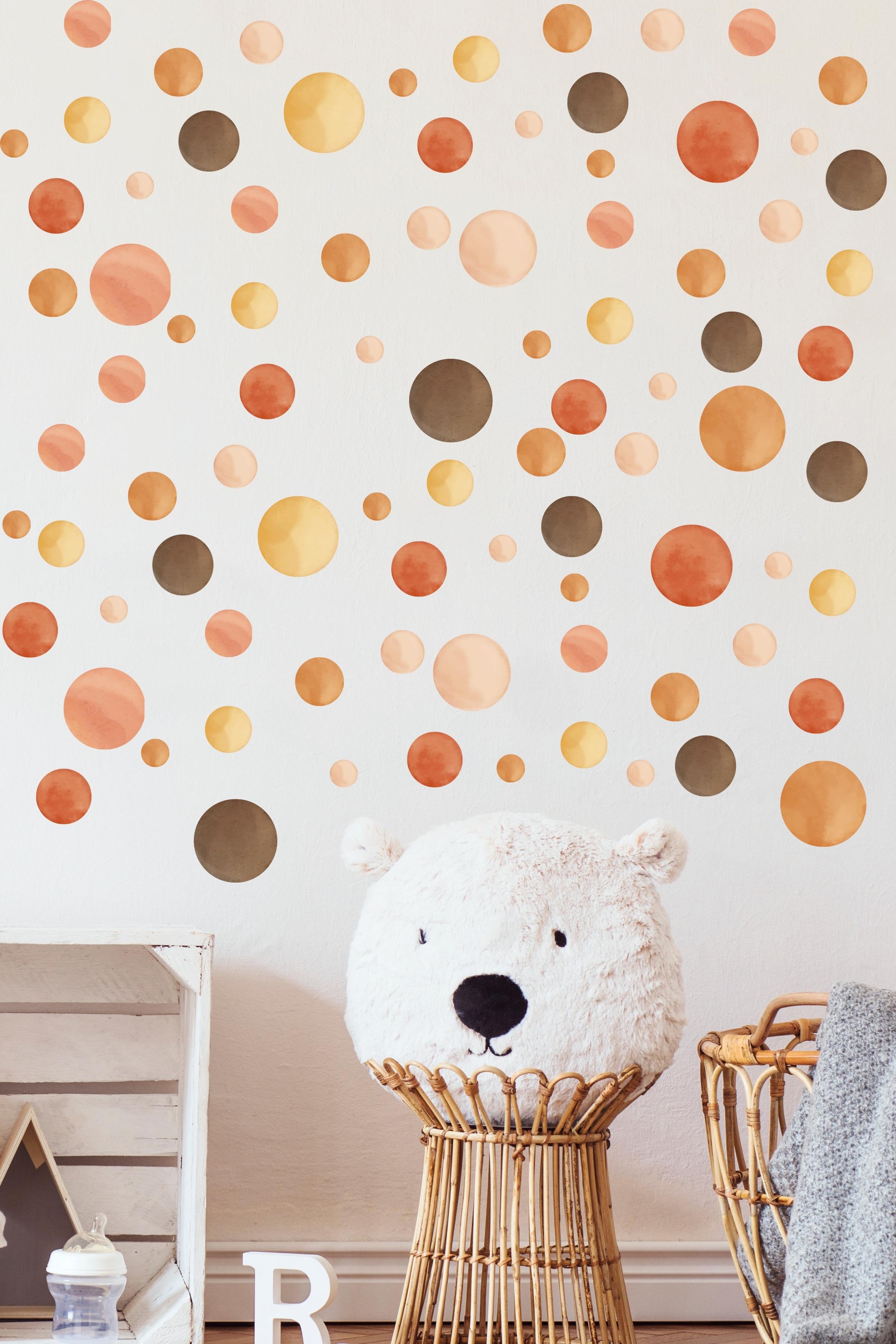 Bebek Odası Sticker Seti Duvar Dekoru, Kahverengi Puantiye Desen, Çocuk Odası Duvar Stickerı