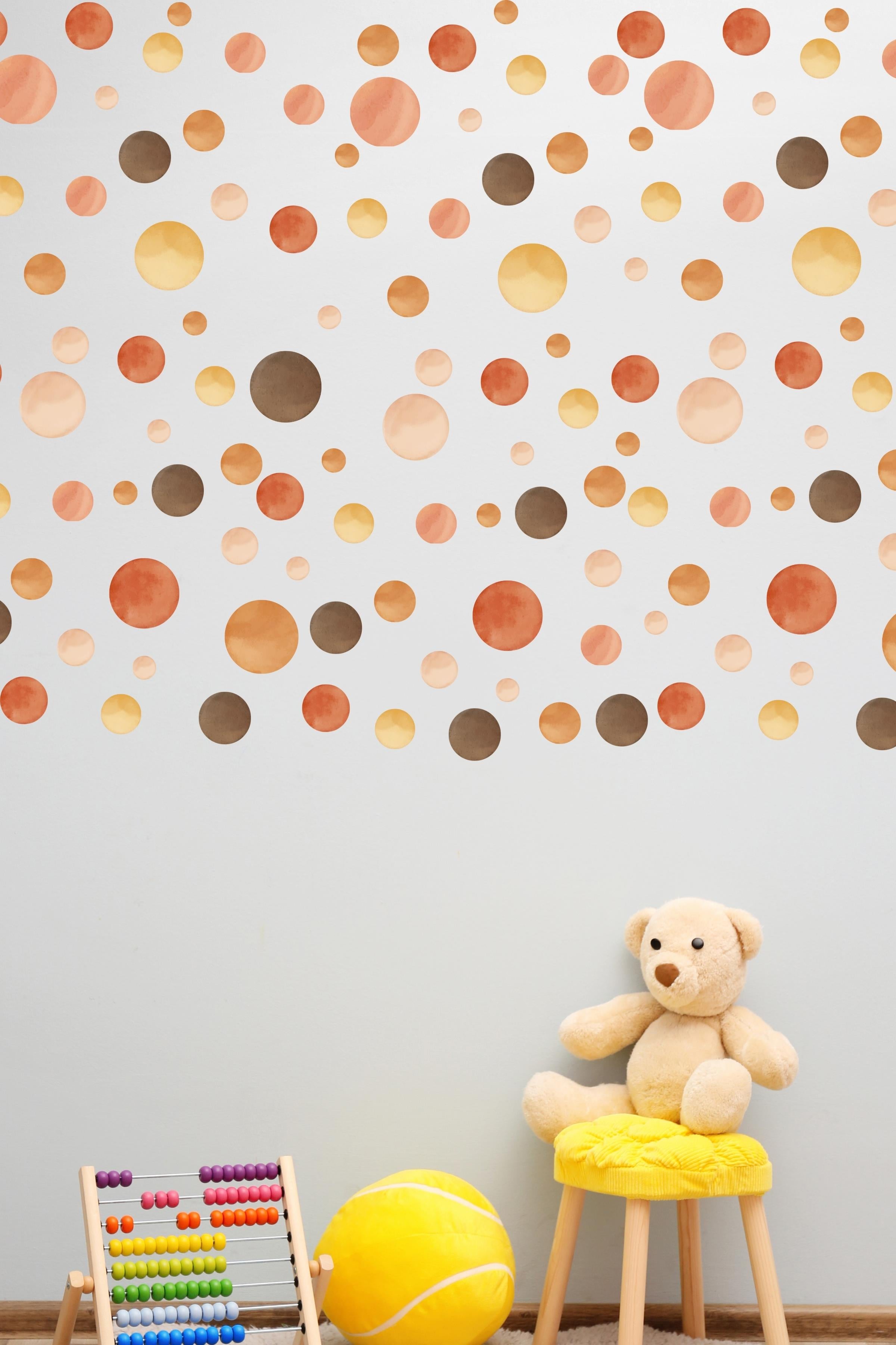 Bebek Odası Sticker Seti Duvar Dekoru, Kahverengi Puantiye Desen, Çocuk Odası Duvar Stickerı