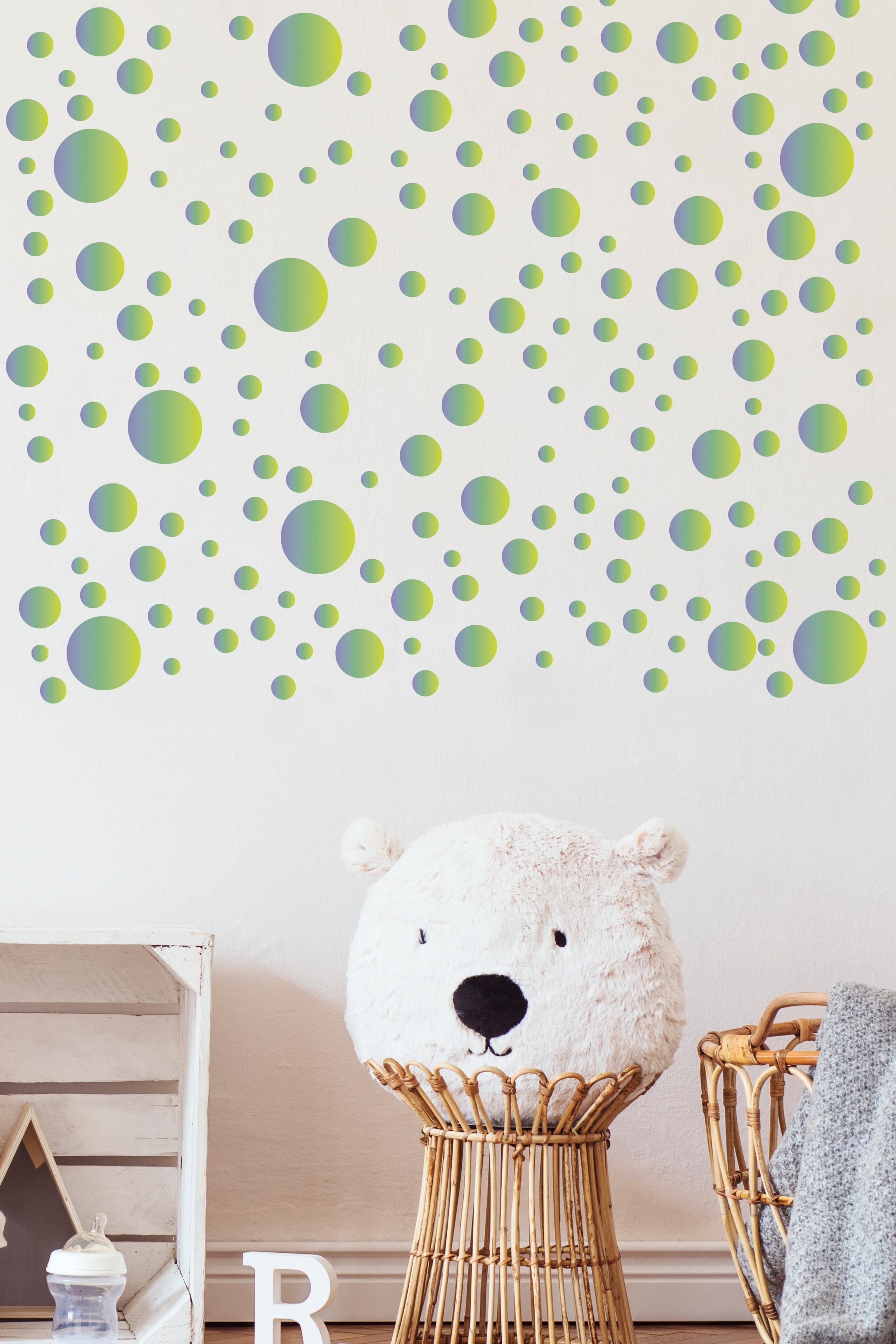 Bebek Odası Sticker Seti Duvar Dekoru, Mavi & Yeşil Puantiye Desen, Çocuk Odası Duvar Stickerı