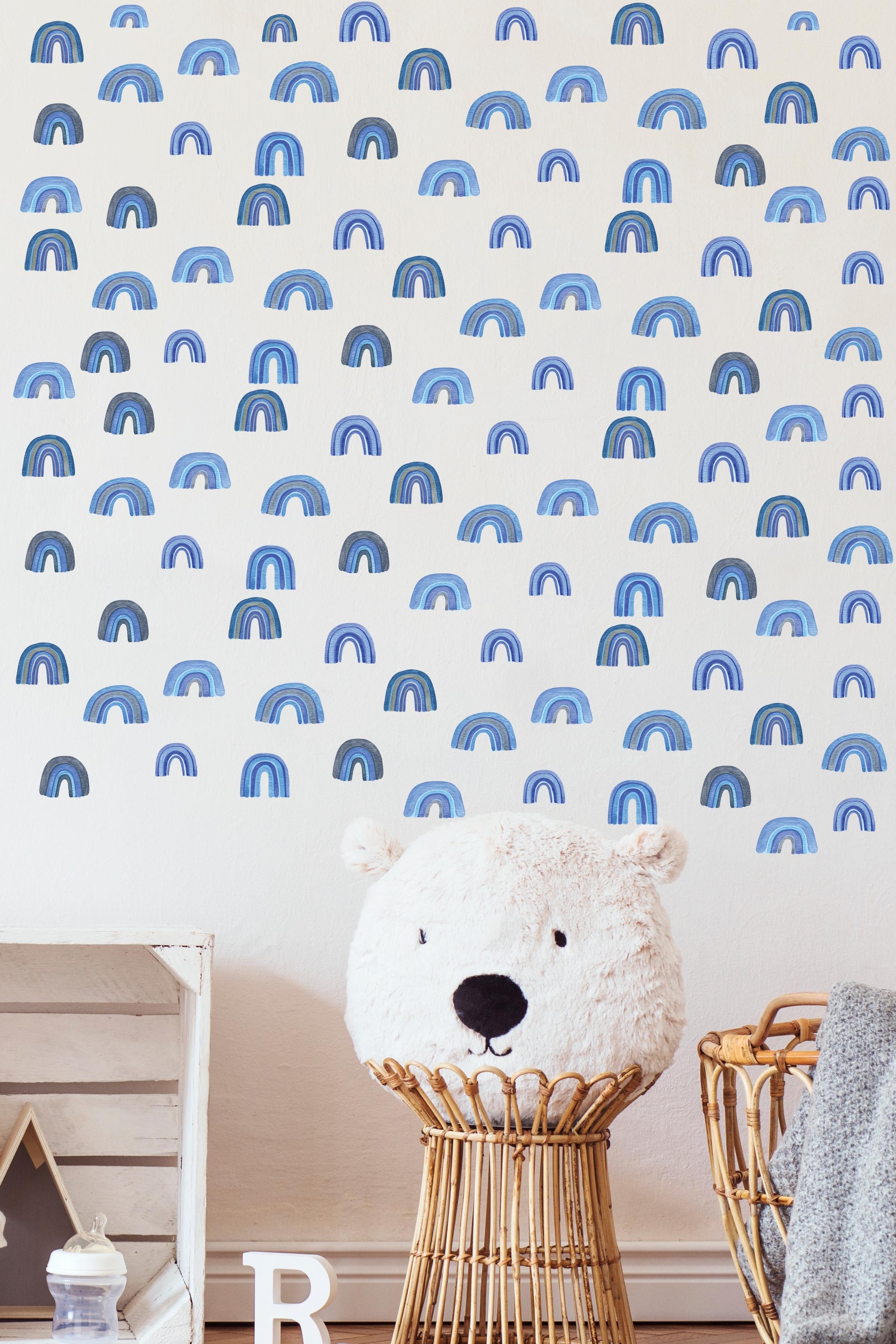 Bebek Odası Sticker Seti Duvar Dekoru, Mini Mavi 83 Gökkuşağı, Çocuk Odası Duvar Stickerı