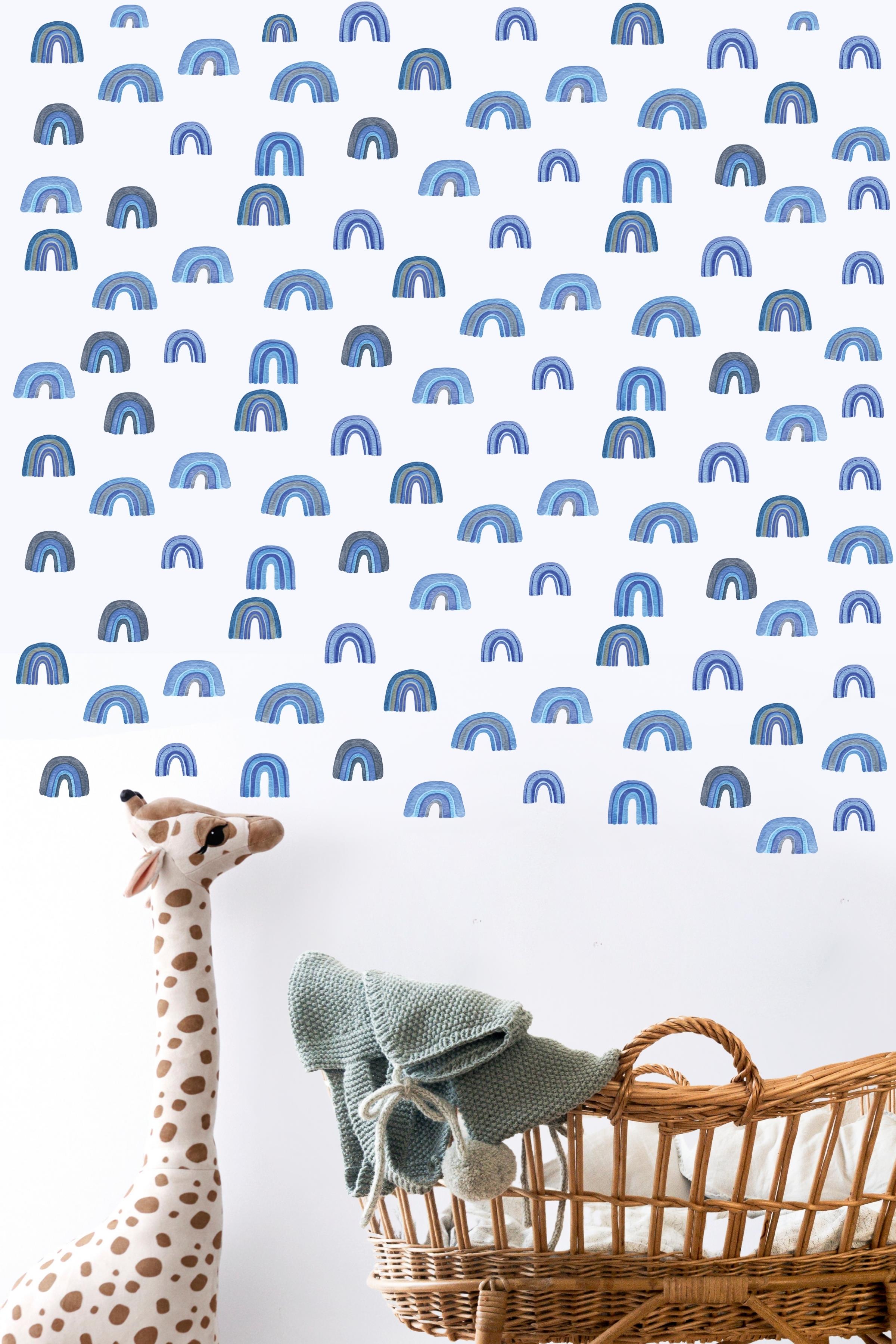 Bebek Odası Sticker Seti Duvar Dekoru, Mini Mavi 83 Gökkuşağı, Çocuk Odası Duvar Stickerı