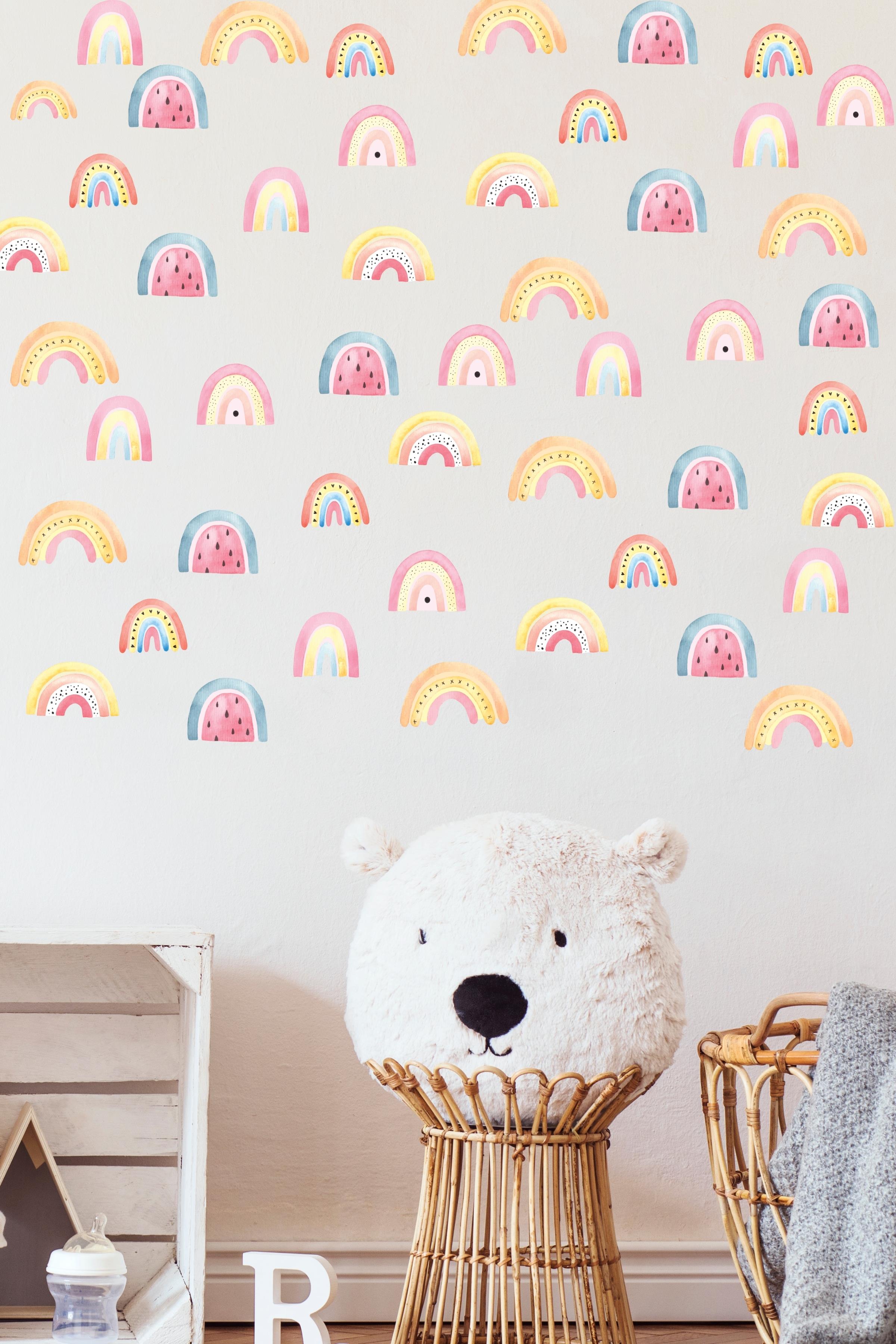 Bebek Odası Sticker Seti Duvar Dekoru, Mini Pembe 83 Gökkuşağı, Çocuk Odası Duvar Stickerı