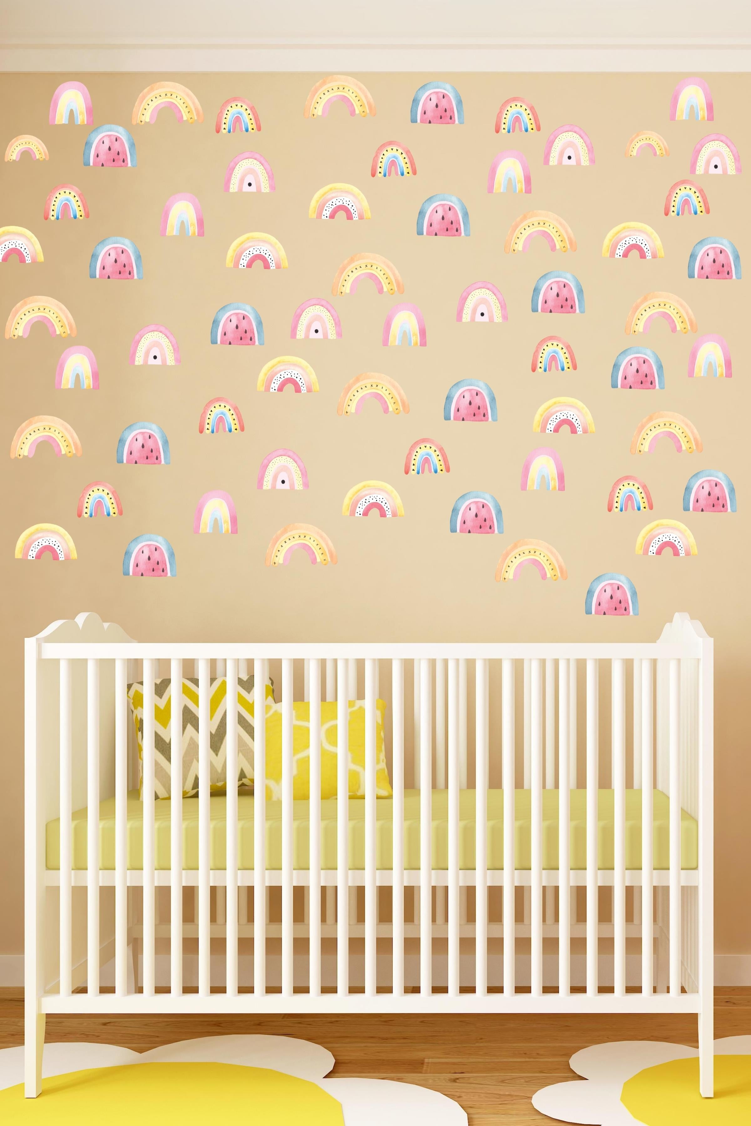 Bebek Odası Sticker Seti Duvar Dekoru, Mini Pembe 83 Gökkuşağı, Çocuk Odası Duvar Stickerı